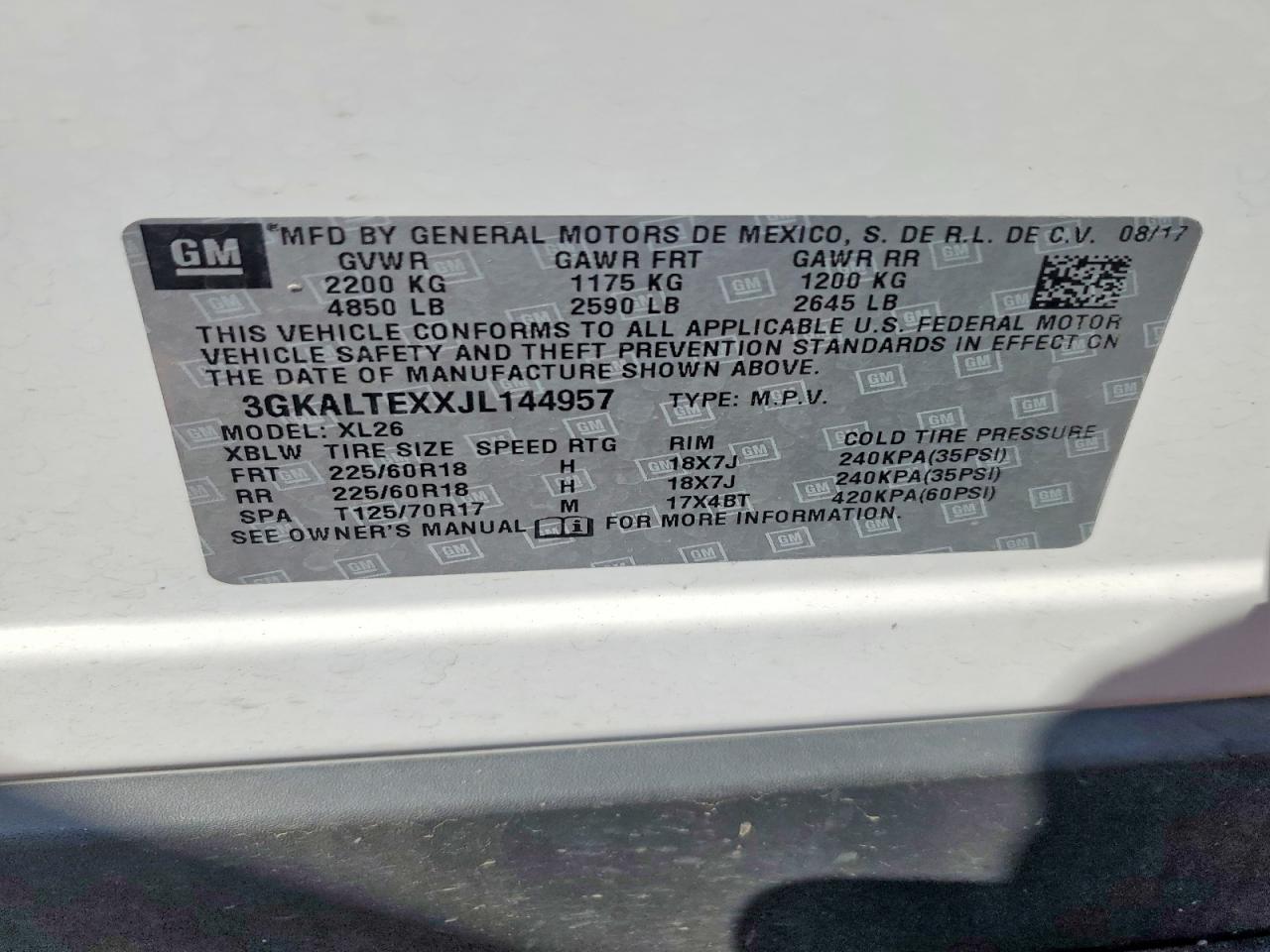 2018 Gmc Terrain Sle White vin: 3GKALTEXXJL144957