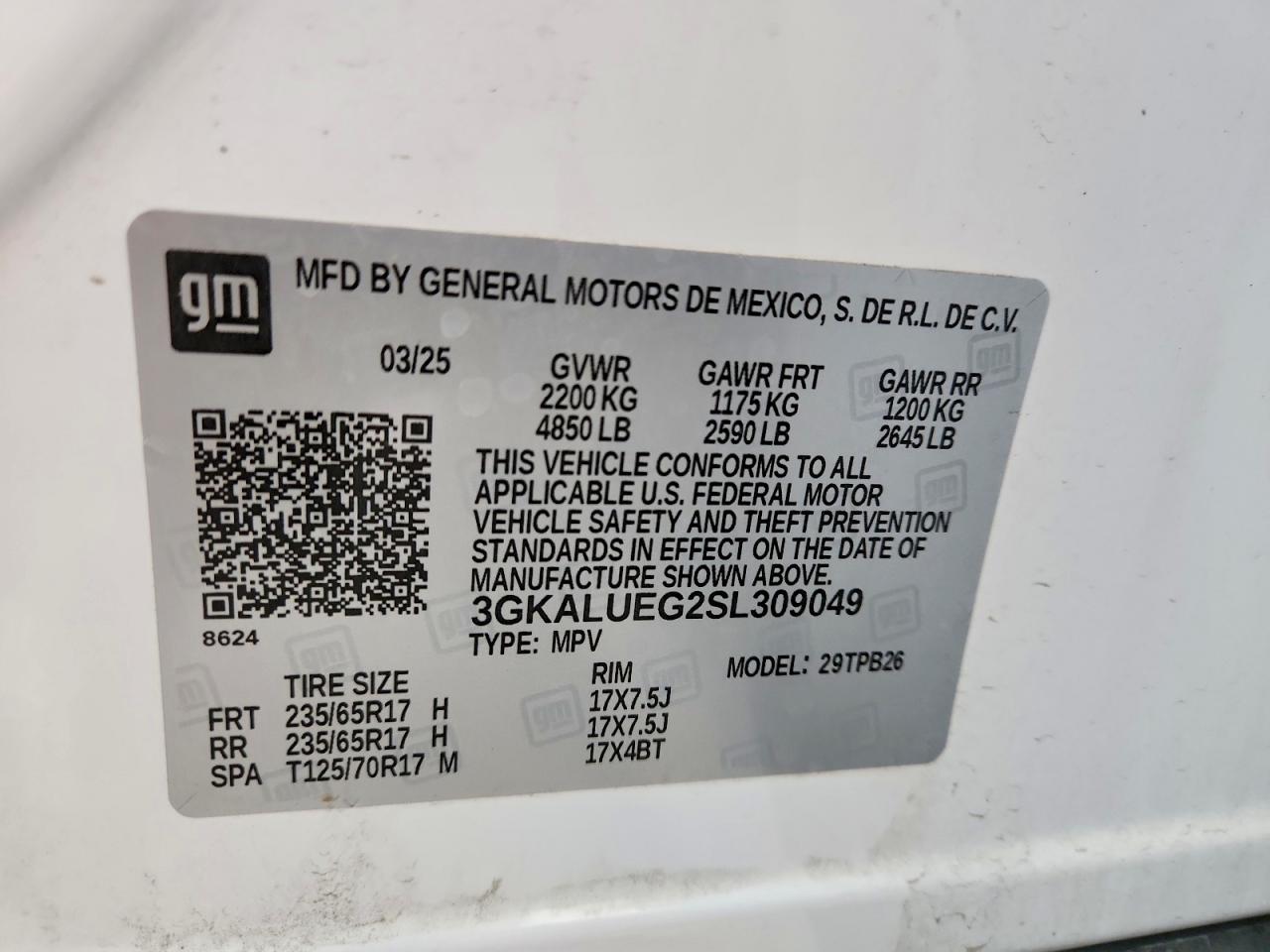 2025 Gmc Terrain Elevation White vin: 3GKALUEG2SL309049