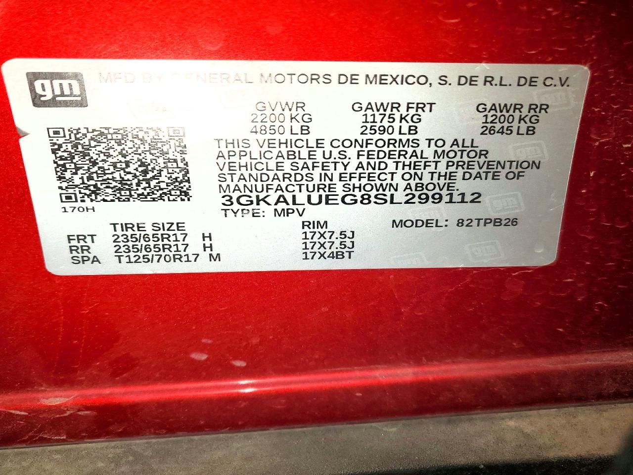 2025 Gmc Terrain Elevation Red vin: 3GKALUEG8SL299112