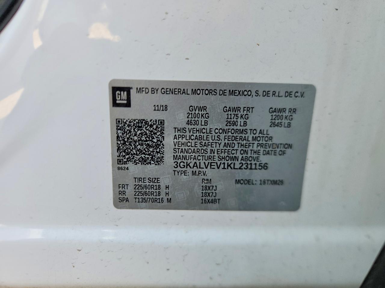 2019 Gmc Terrain Slt White vin: 3GKALVEV1KL231156