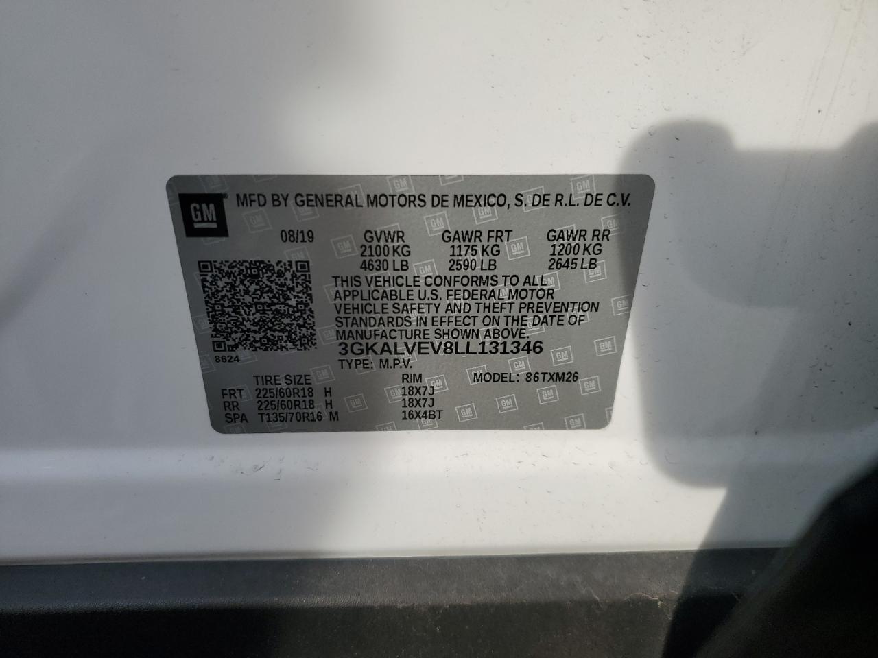 2020 Gmc Terrain Slt White vin: 3GKALVEV8LL131346
