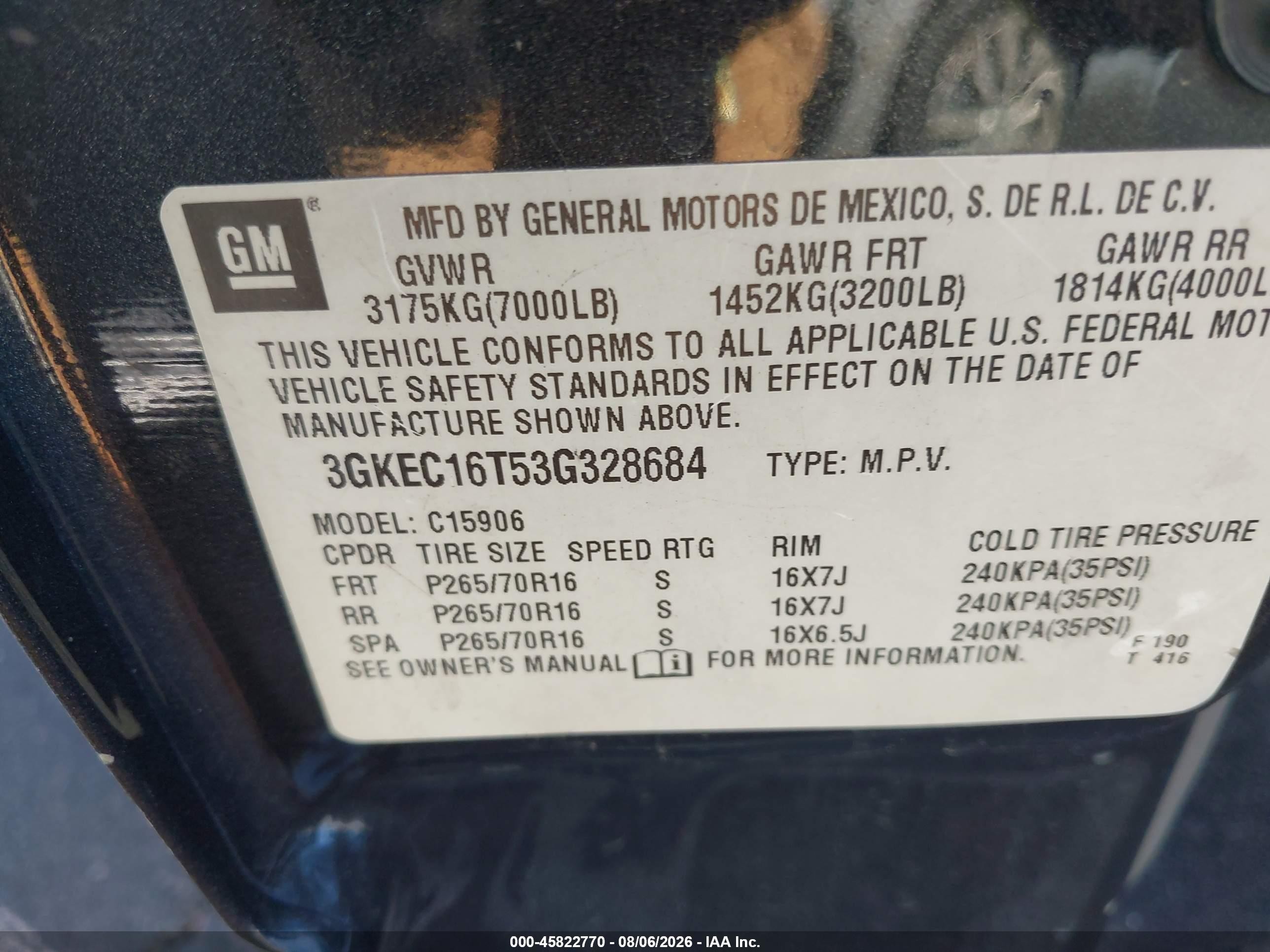 2003 Gmc Yukon Xl 1500 Sle Gray vin: 3GKEC16T53G328684
