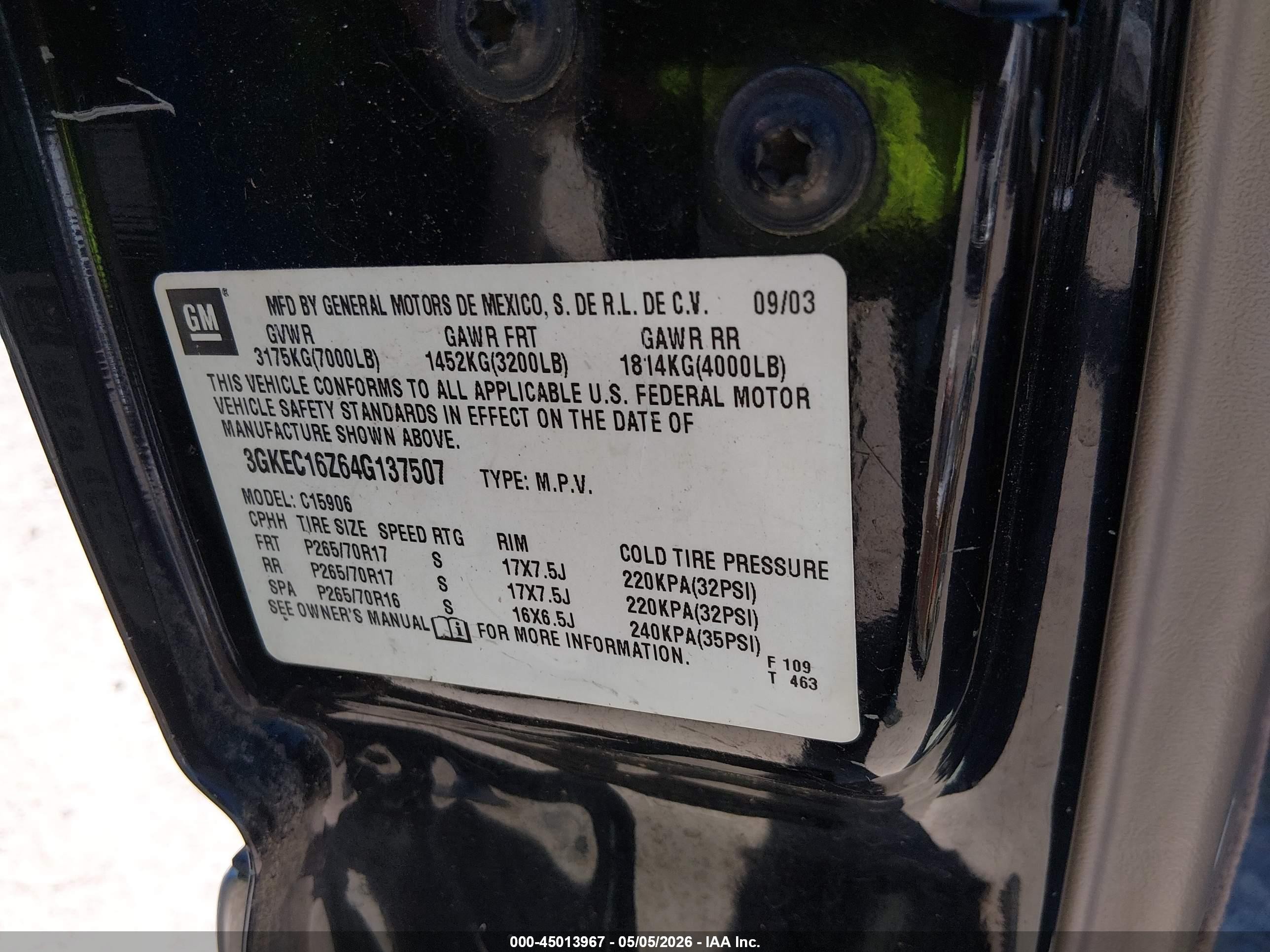 2004 Gmc Yukon Xl 1500 Slt Black vin: 3GKEC16Z64G137507