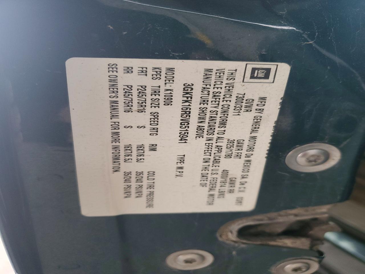1997 Gmc Suburban K1500 Green vin: 3GKFK16R5VG515941