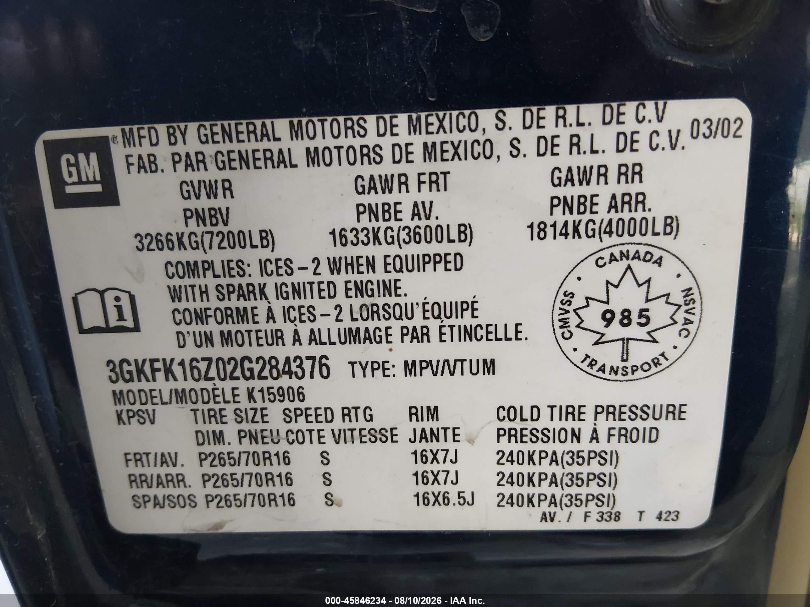 2002 Gmc Yukon Xl K1500 Blue vin: 3GKFK16Z02G284376