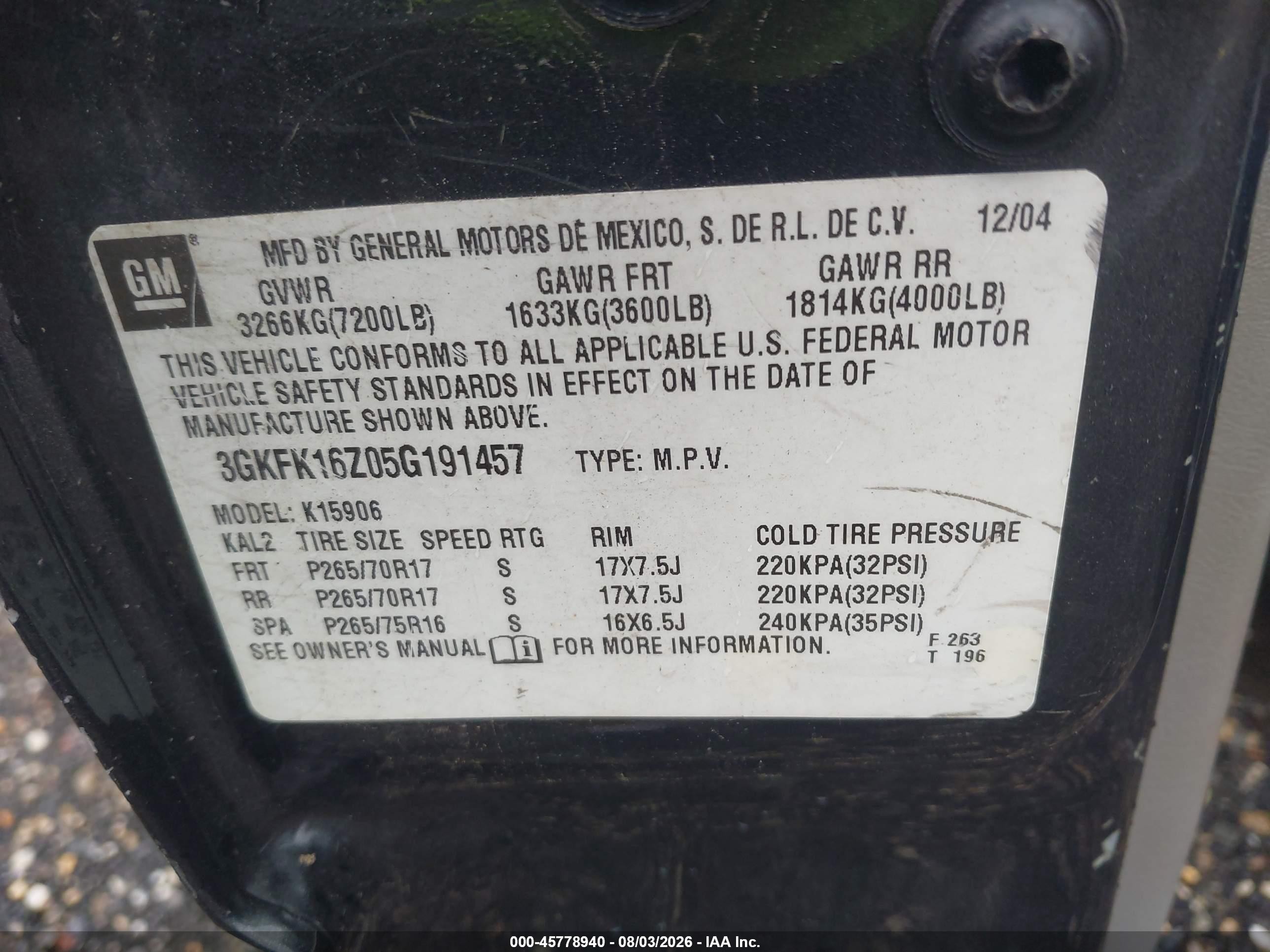2005 Gmc Yukon Xl K1500 Gray vin: 3GKFK16Z05G191457