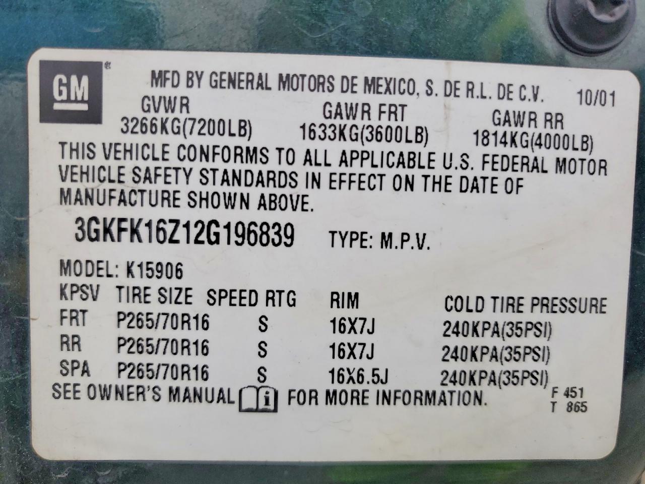 2002 Gmc Yukon Xl K1500 Green vin: 3GKFK16Z12G196839