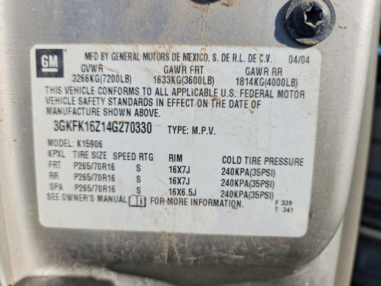 2004 Gmc Yukon Xl K1500 Gray vin: 3GKFK16Z14G270330