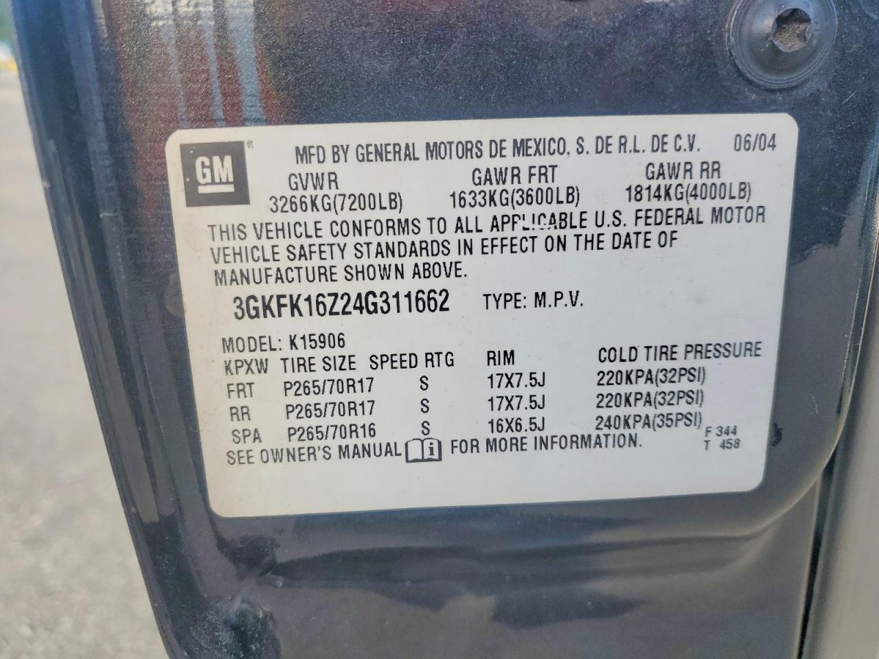 2004 Gmc Yukon Xl K1500 Gray vin: 3GKFK16Z24G311662