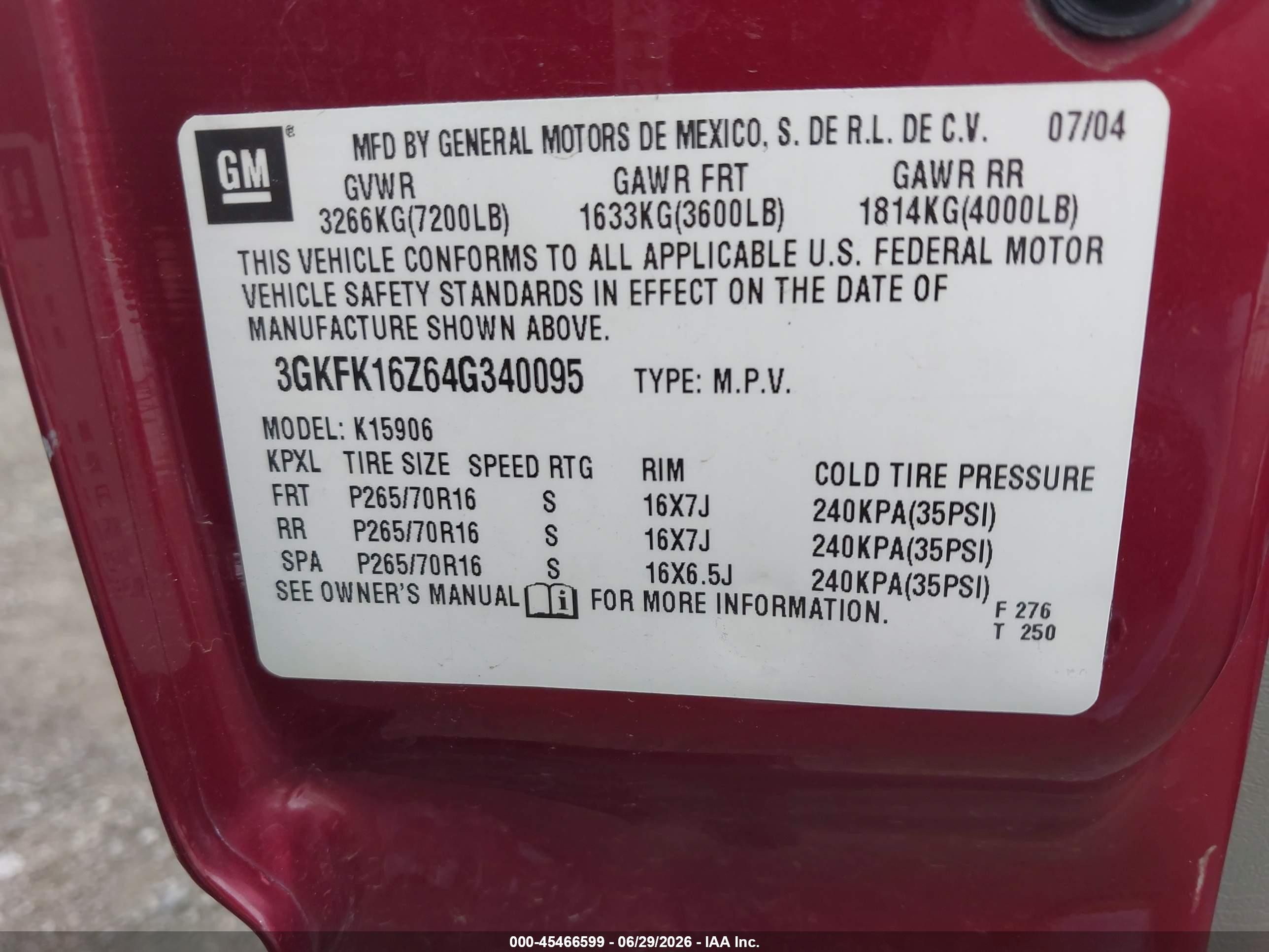 2004 Gmc Yukon Xl 1500 Slt Maroon vin: 3GKFK16Z64G340095