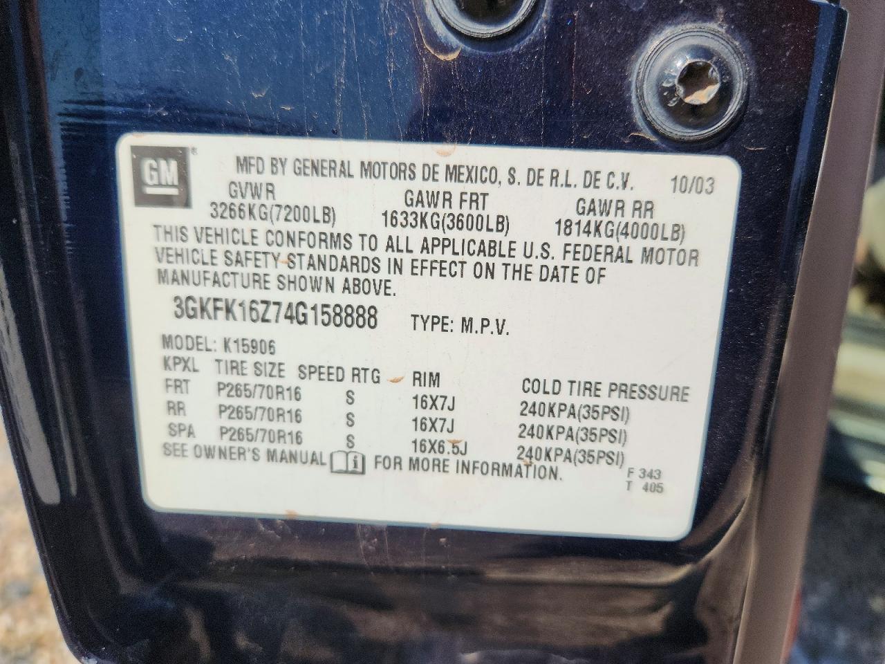 2004 Gmc Yukon Xl K1500 Blue vin: 3GKFK16Z74G158888