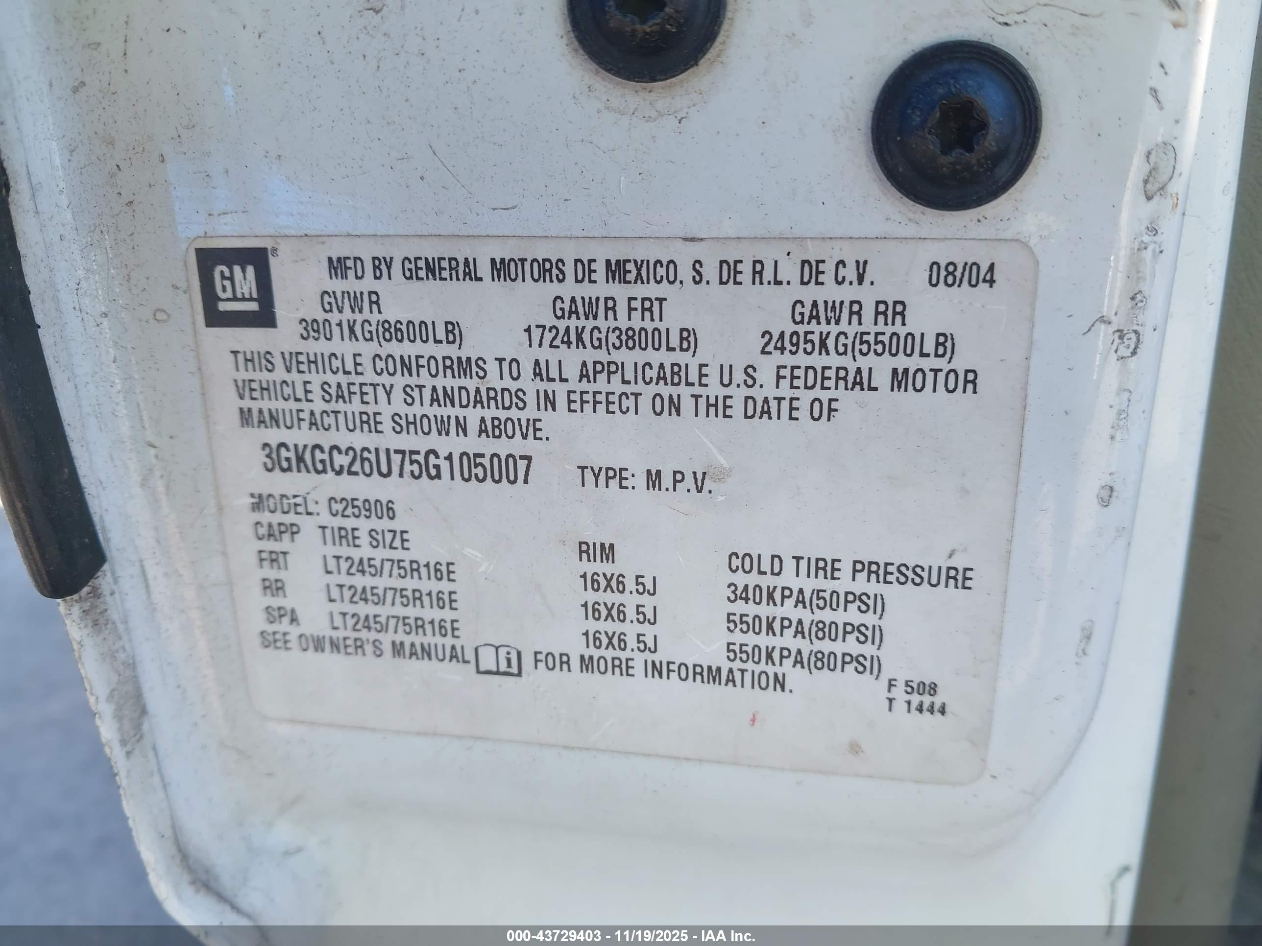 2005 Gmc Yukon Xl 2500 Slt White vin: 3GKGC26U75G105007