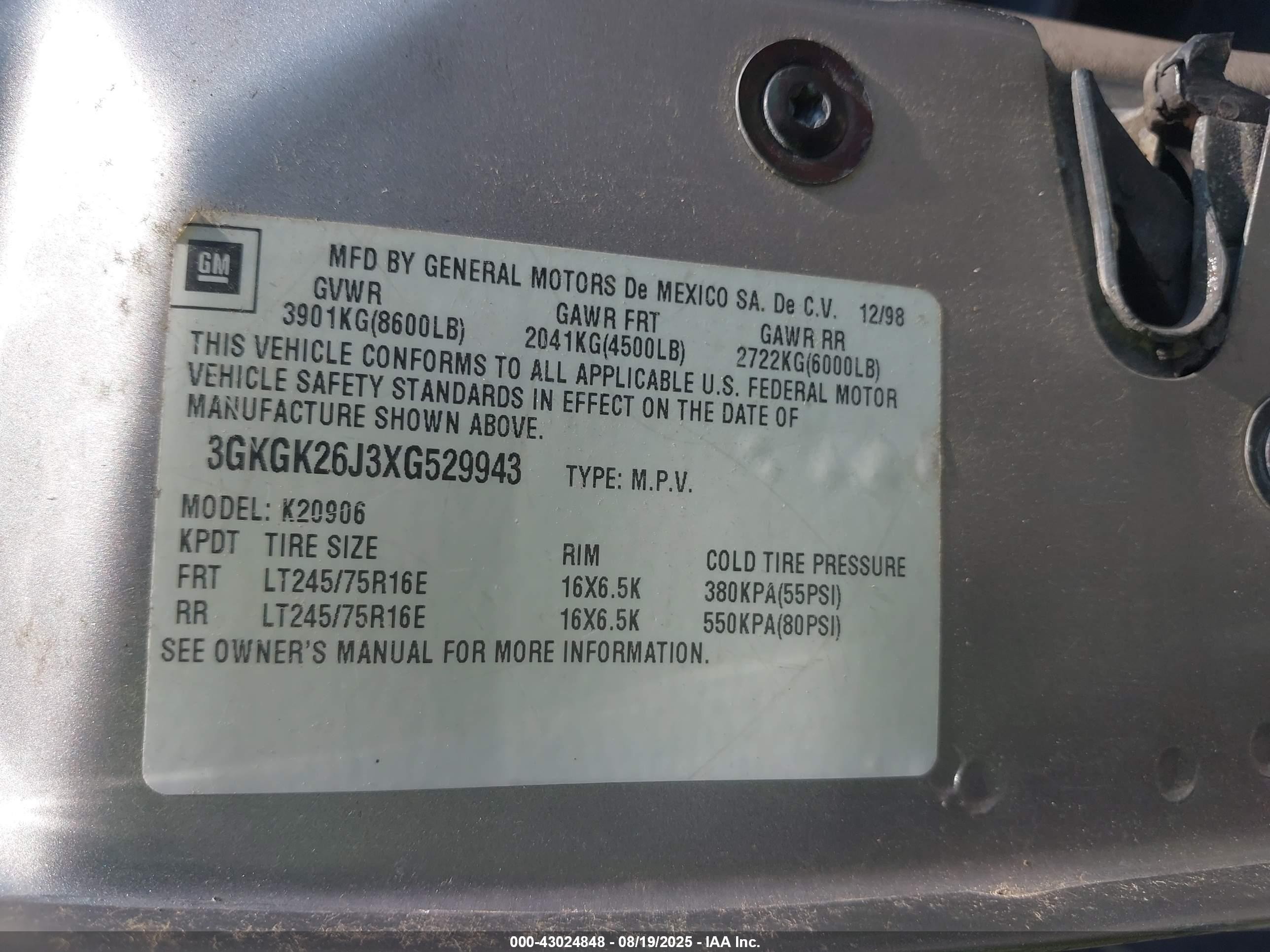 1999 Gmc Suburban 2500 Sl Желто-коричневый vin: 3GKGK26J3XG529943
