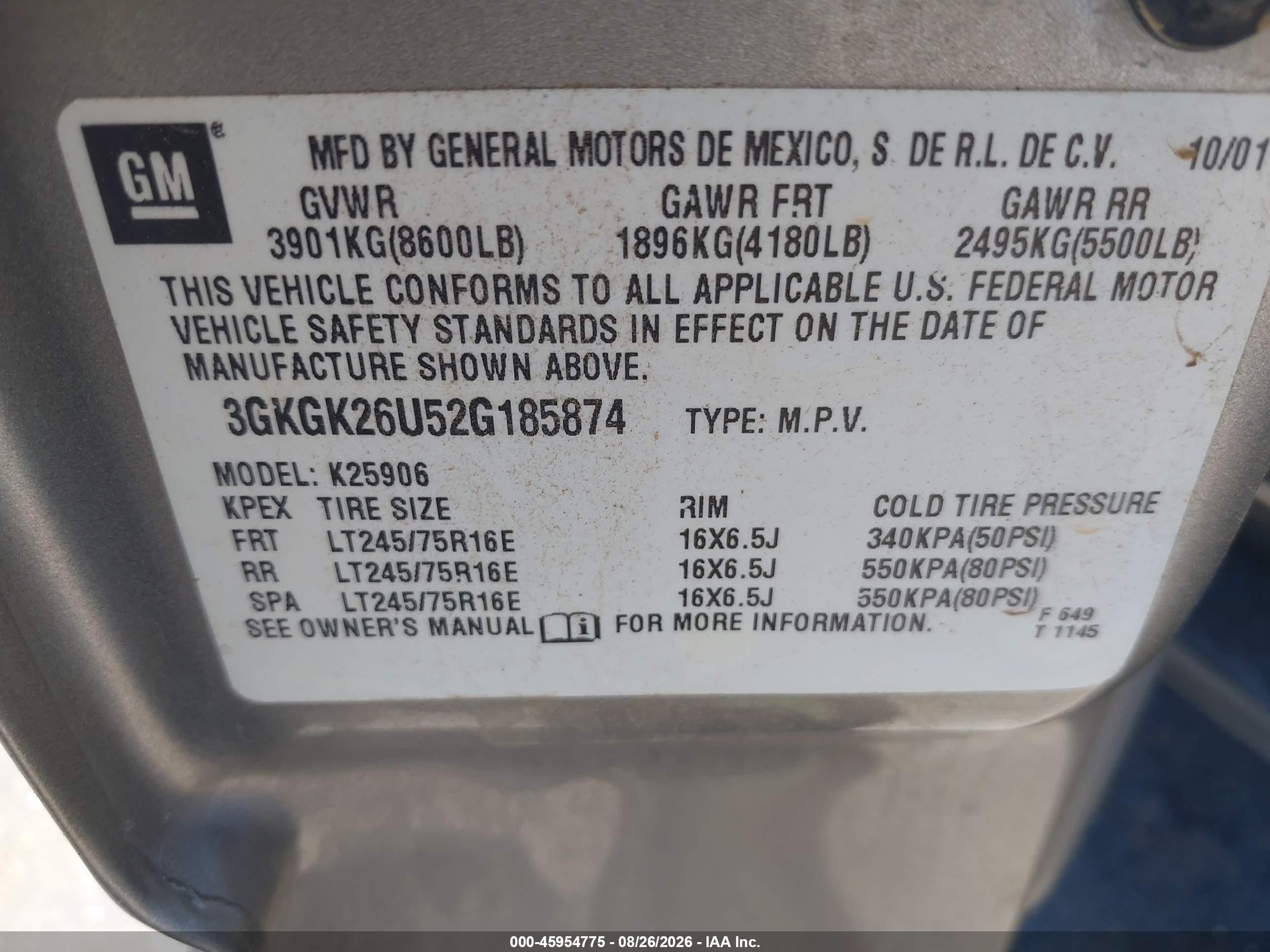 2002 Gmc Yukon Xl 2500 Slt Tan vin: 3GKGK26U52G185874