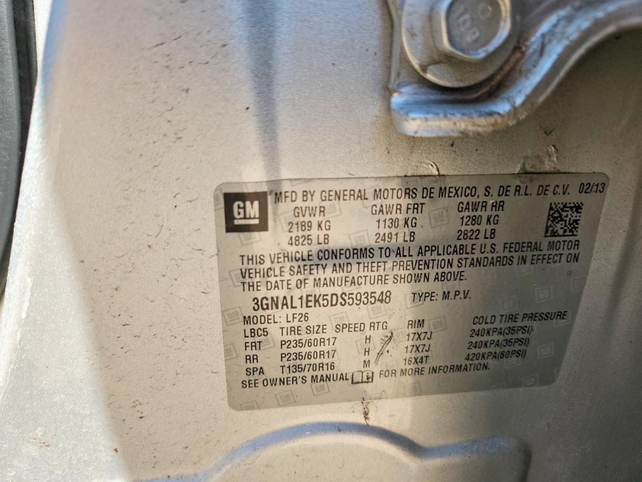 2013 Chevrolet Captiva Ls Silver vin: 3GNAL1EK5DS593548