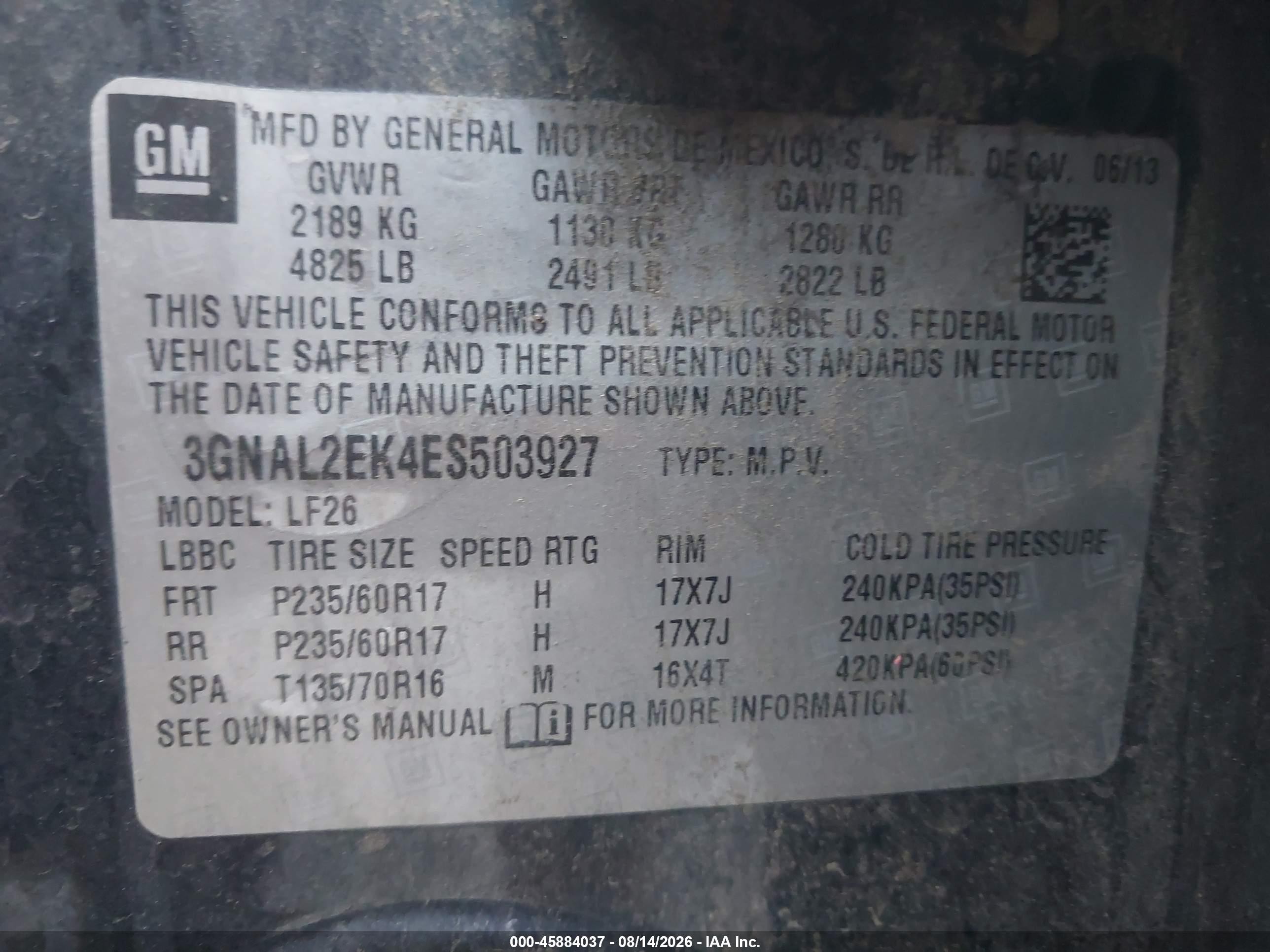 2014 Chevrolet Captiva Sport Fleet Ls Черный vin: 3GNAL2EK4ES503927