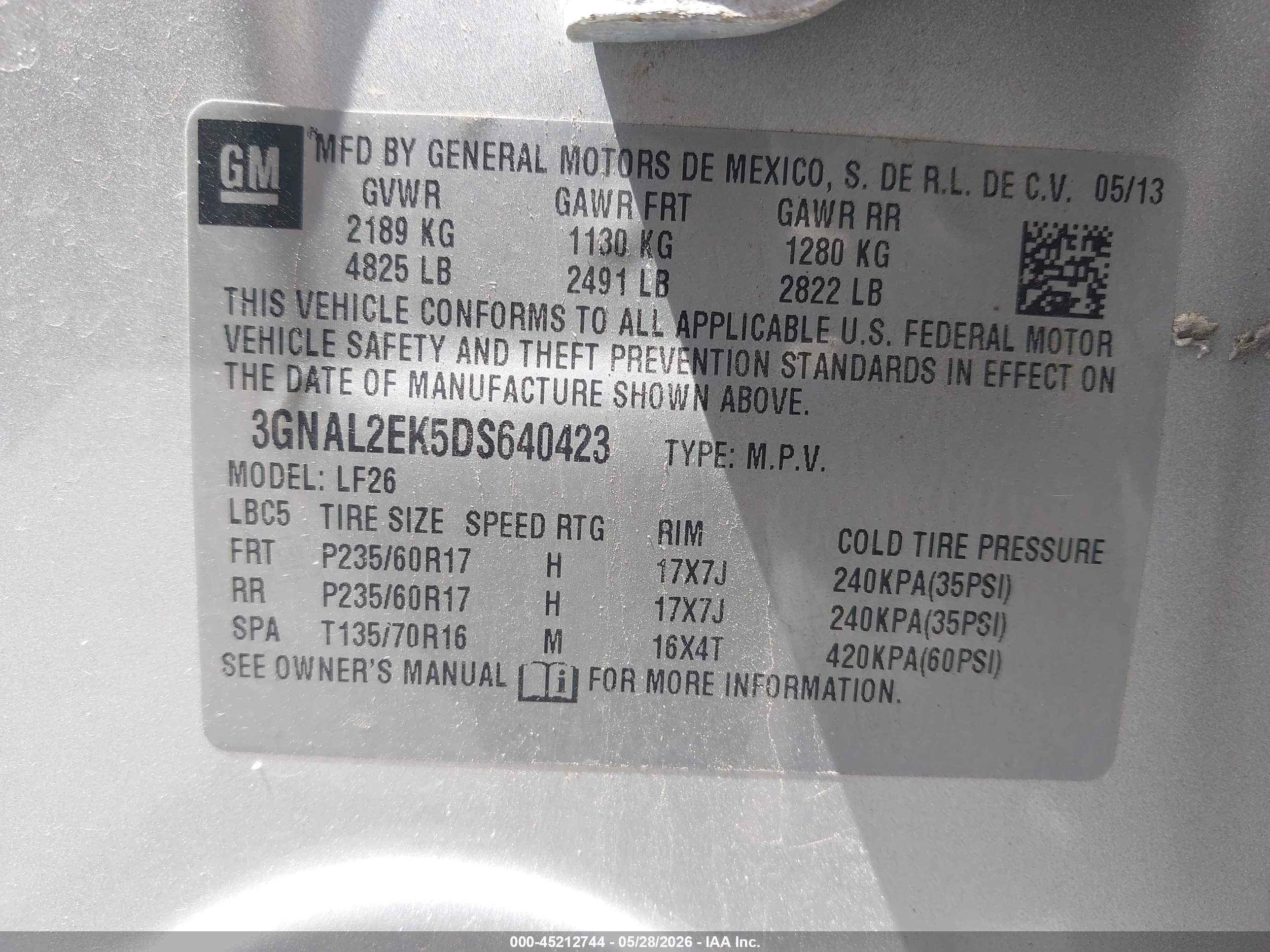 2013 Chevrolet Captiva Sport 2ls Silver vin: 3GNAL2EK5DS640423