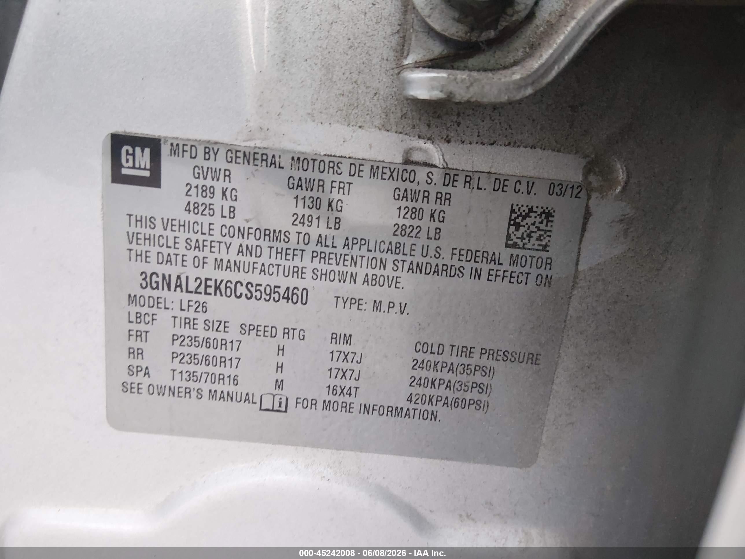 2012 Chevrolet Captiva Sport 2ls Silver vin: 3GNAL2EK6CS595460