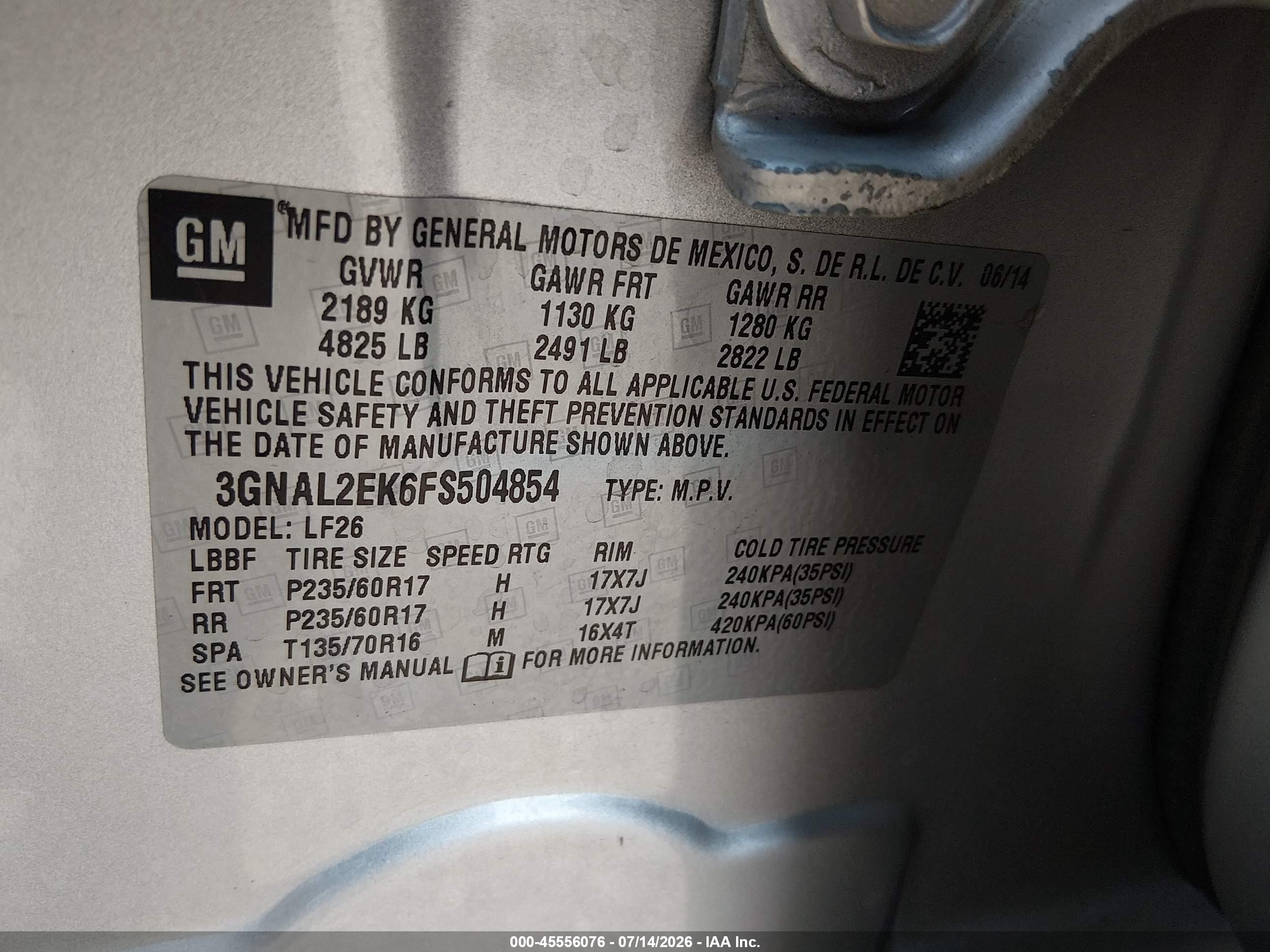 2015 Chevrolet Captiva Sport Fleet Ls Silver vin: 3GNAL2EK6FS504854