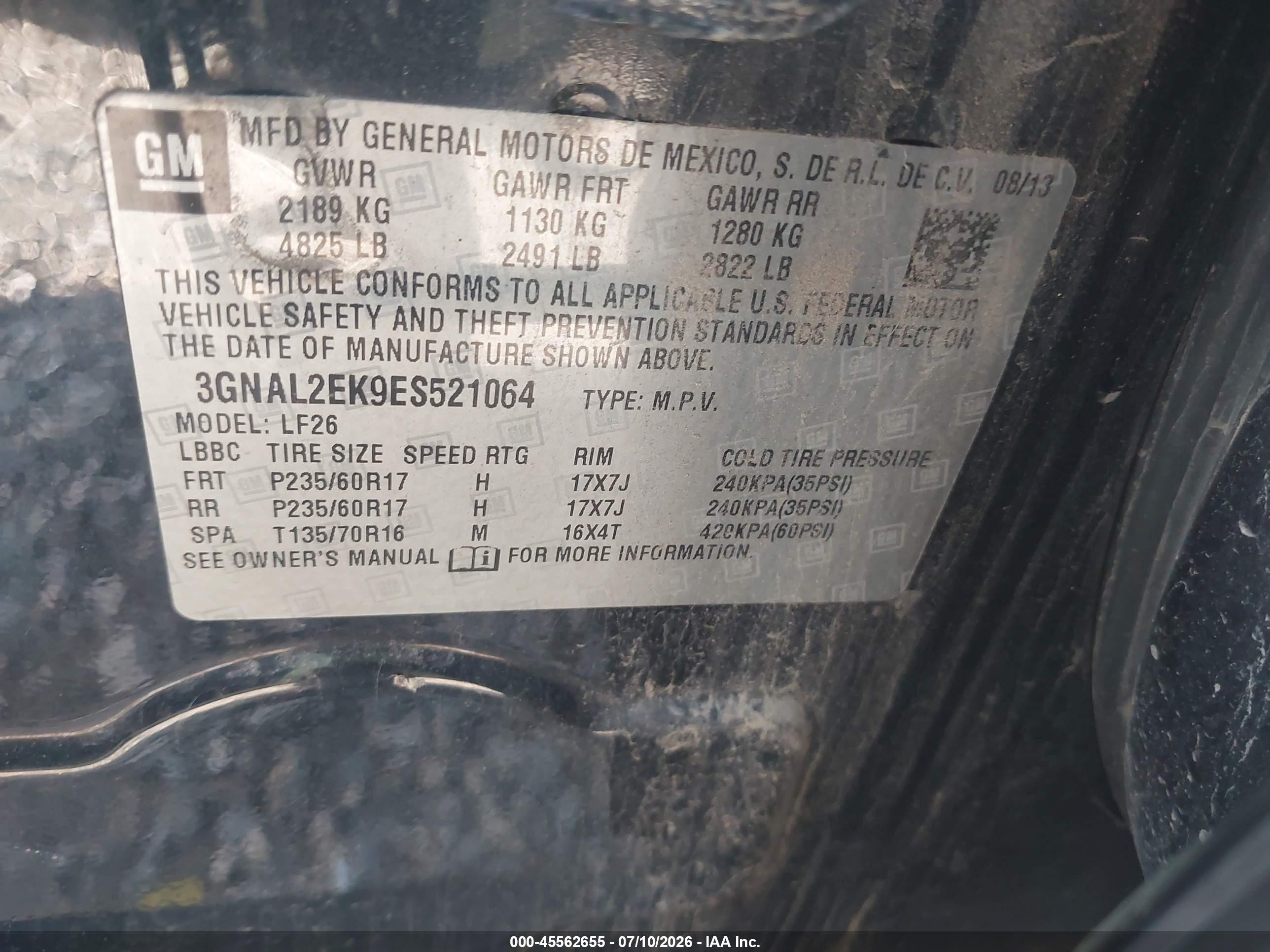 2014 Chevrolet Captiva Sport Fleet Ls Черный vin: 3GNAL2EK9ES521064