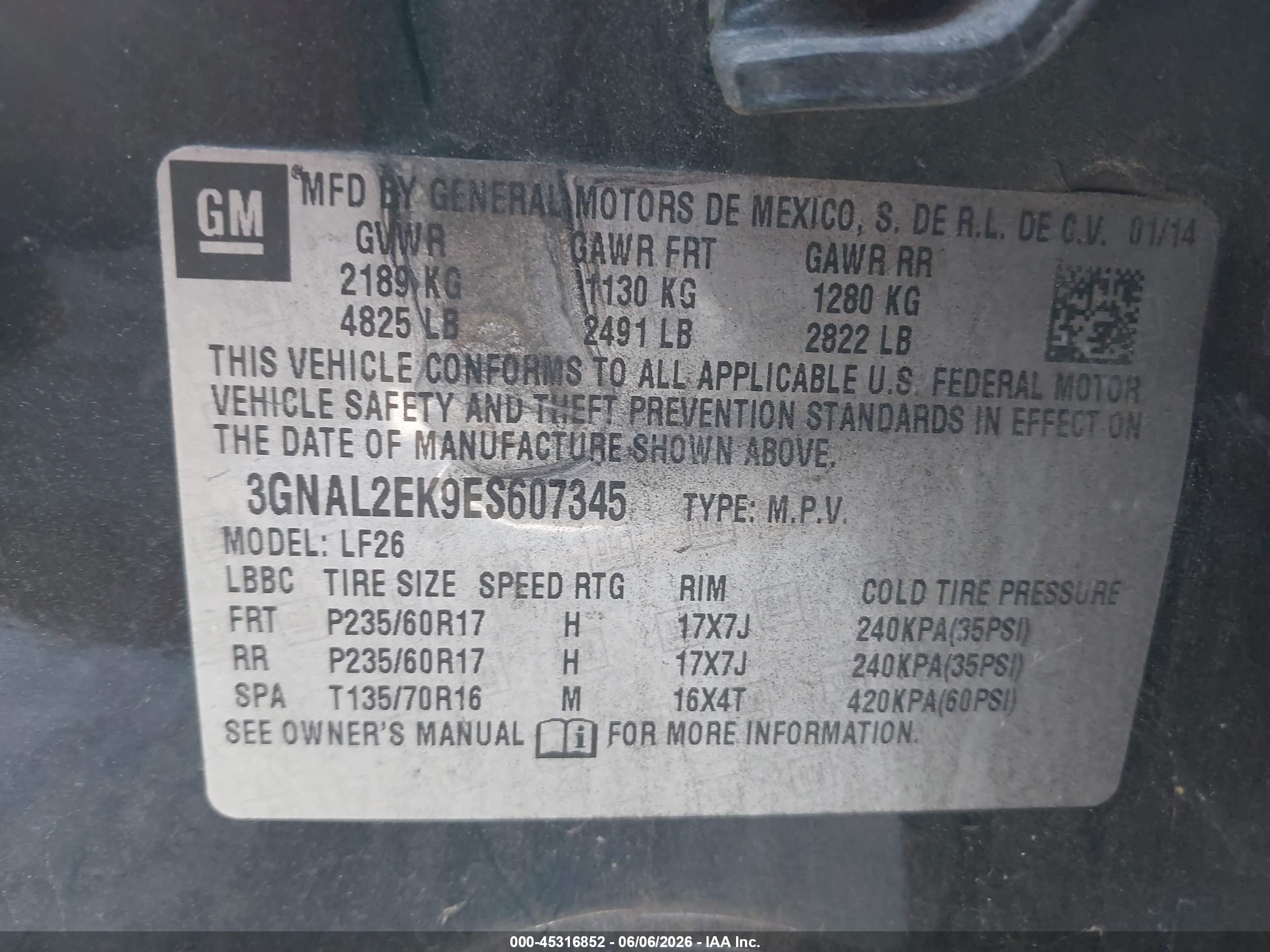2014 Chevrolet Captiva Sport 2ls Black vin: 3GNAL2EK9ES607345