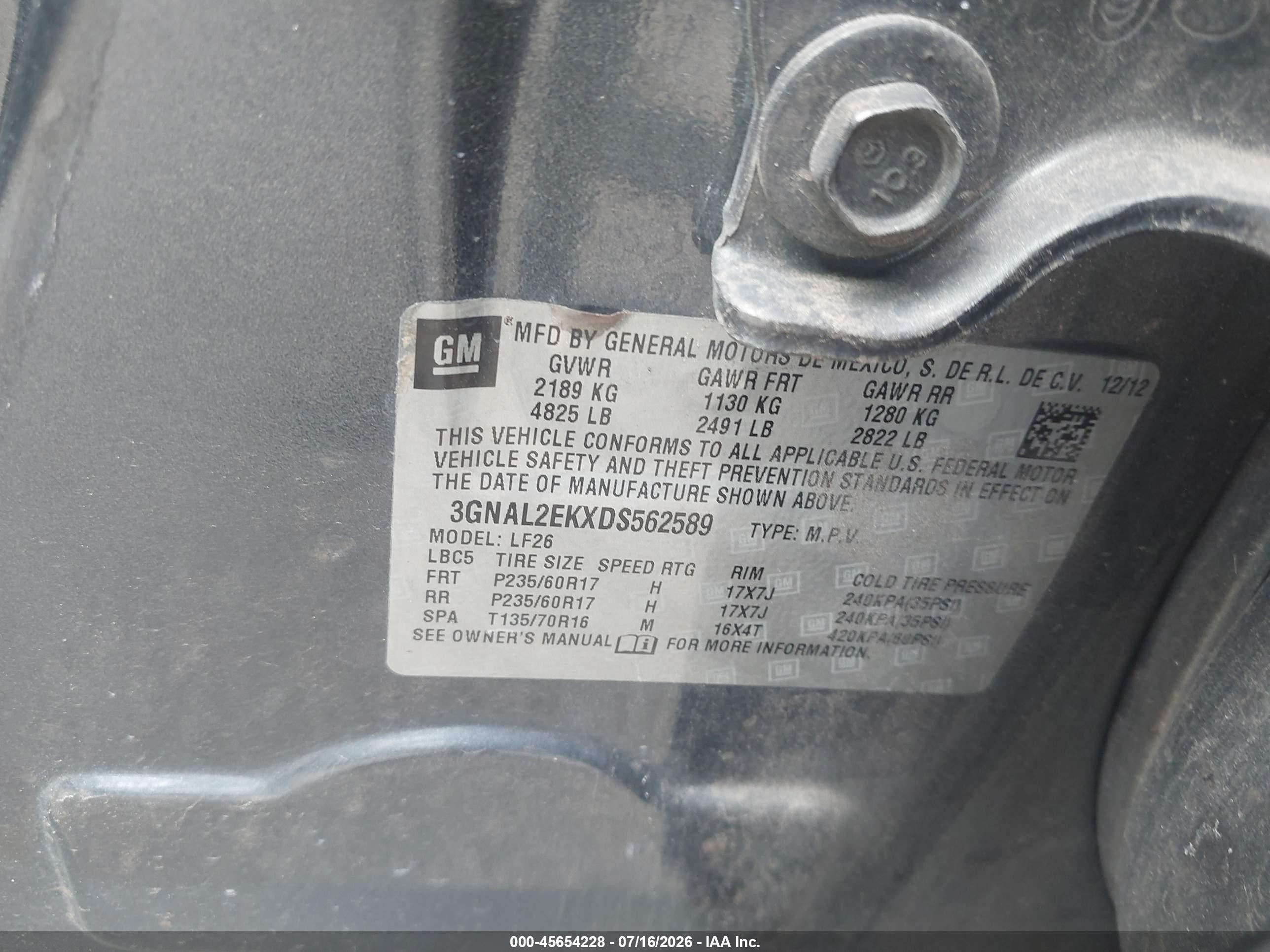 2013 Chevrolet Captiva Sport Fleet Ls Gray vin: 3GNAL2EKXDS562589