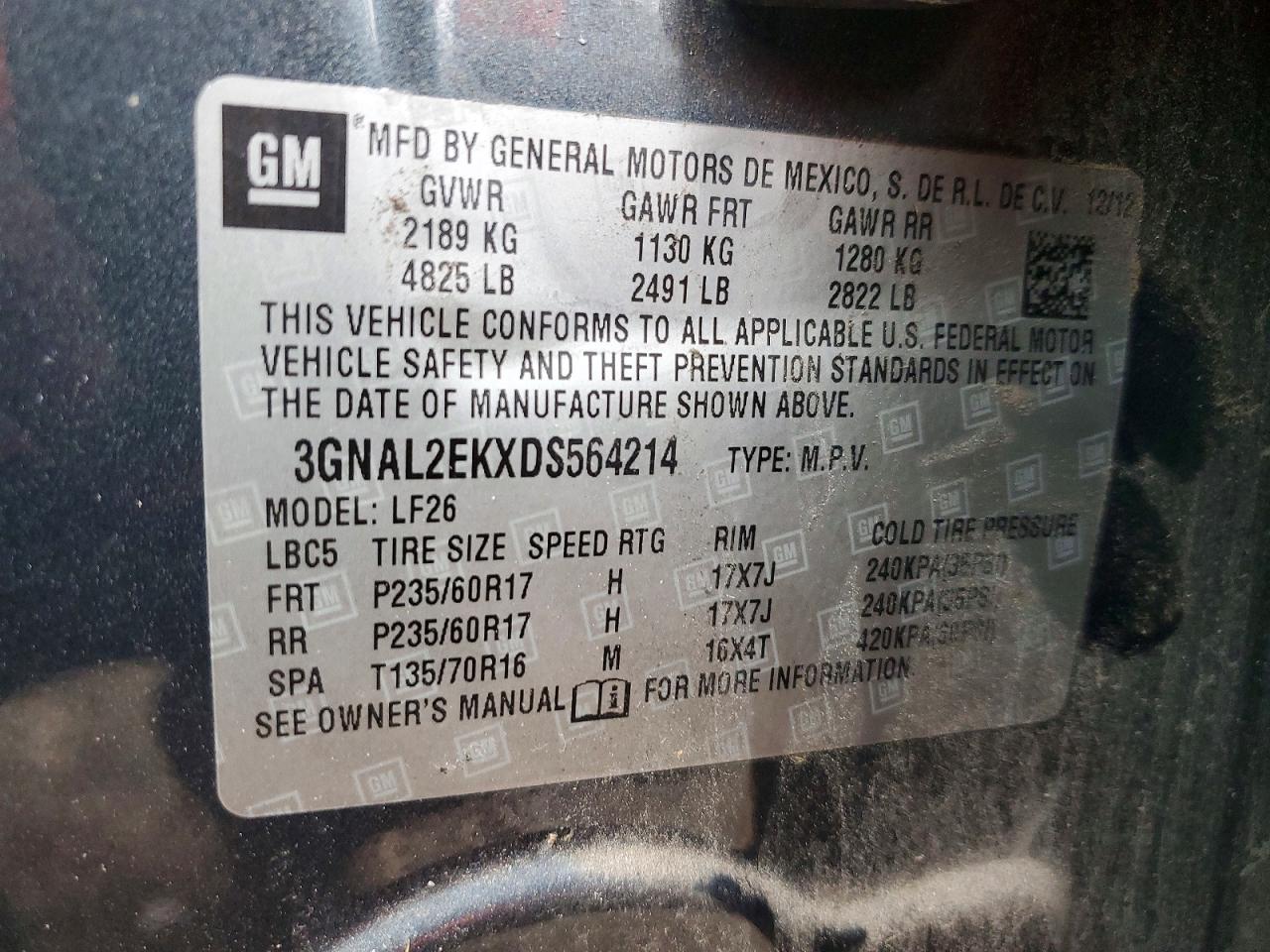 2013 Chevrolet Captiva Ls Gray vin: 3GNAL2EKXDS564214