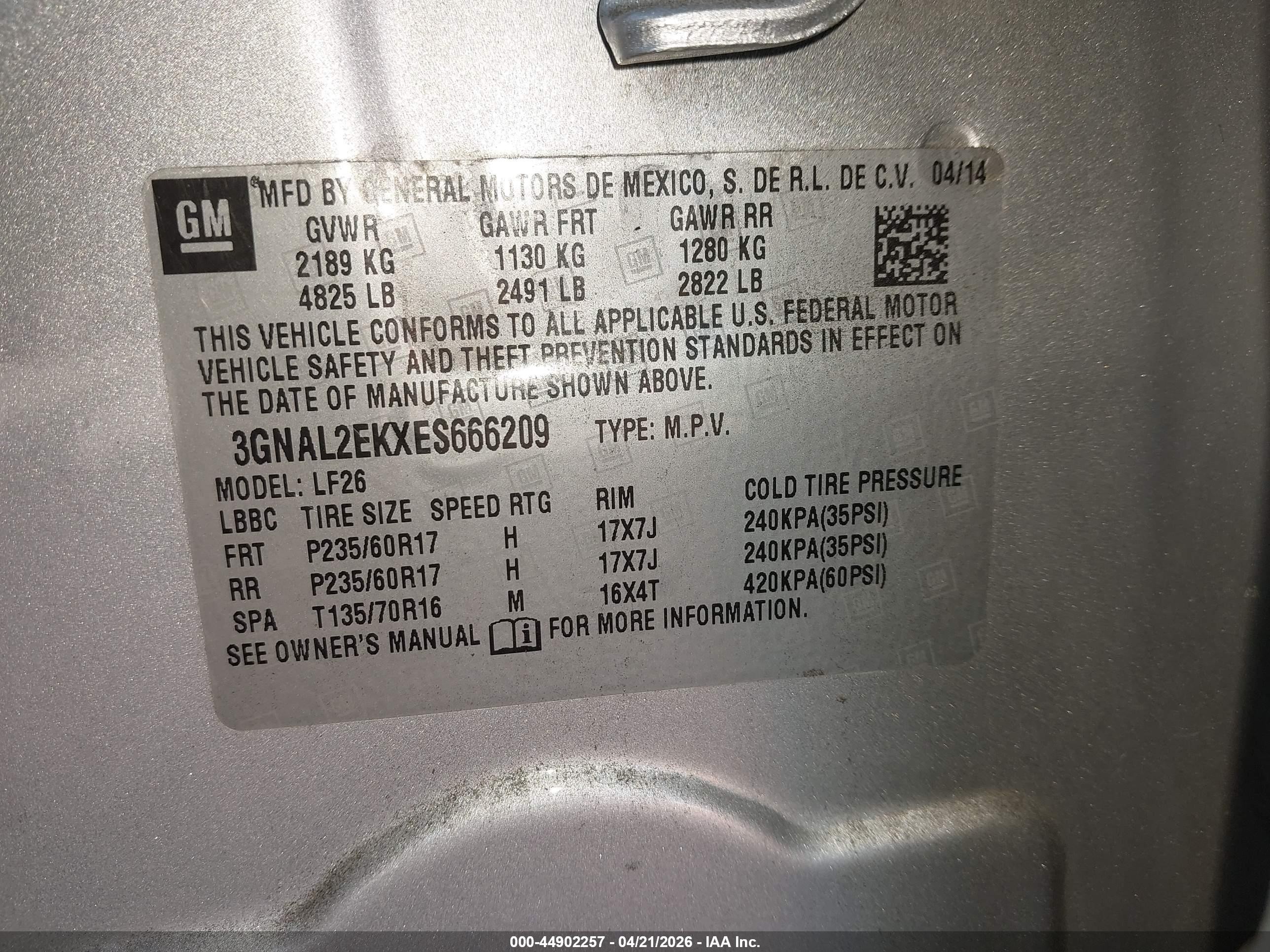 2014 Chevrolet Captiva Sport 2ls Серебряный vin: 3GNAL2EKXES666209