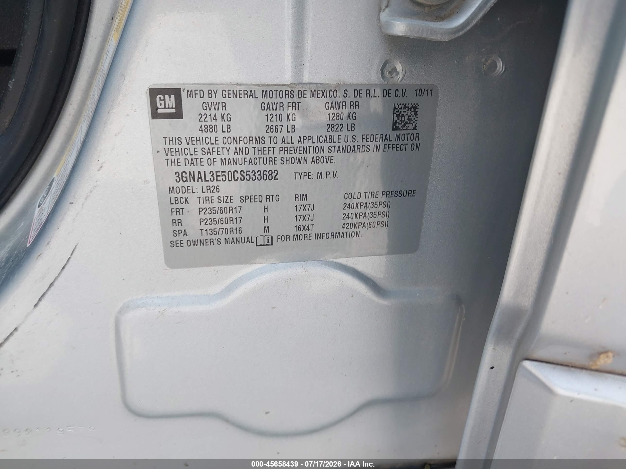 2012 Chevrolet Captiva Sport Lt Silver vin: 3GNAL3E50CS533682