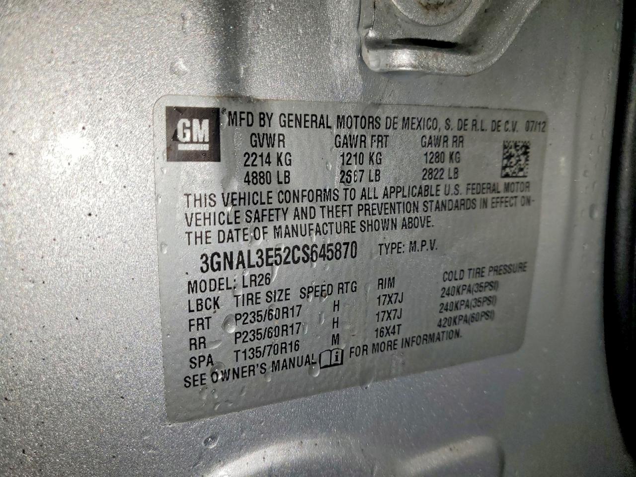 2012 Chevrolet Captiva Sport Silver vin: 3GNAL3E52CS645870
