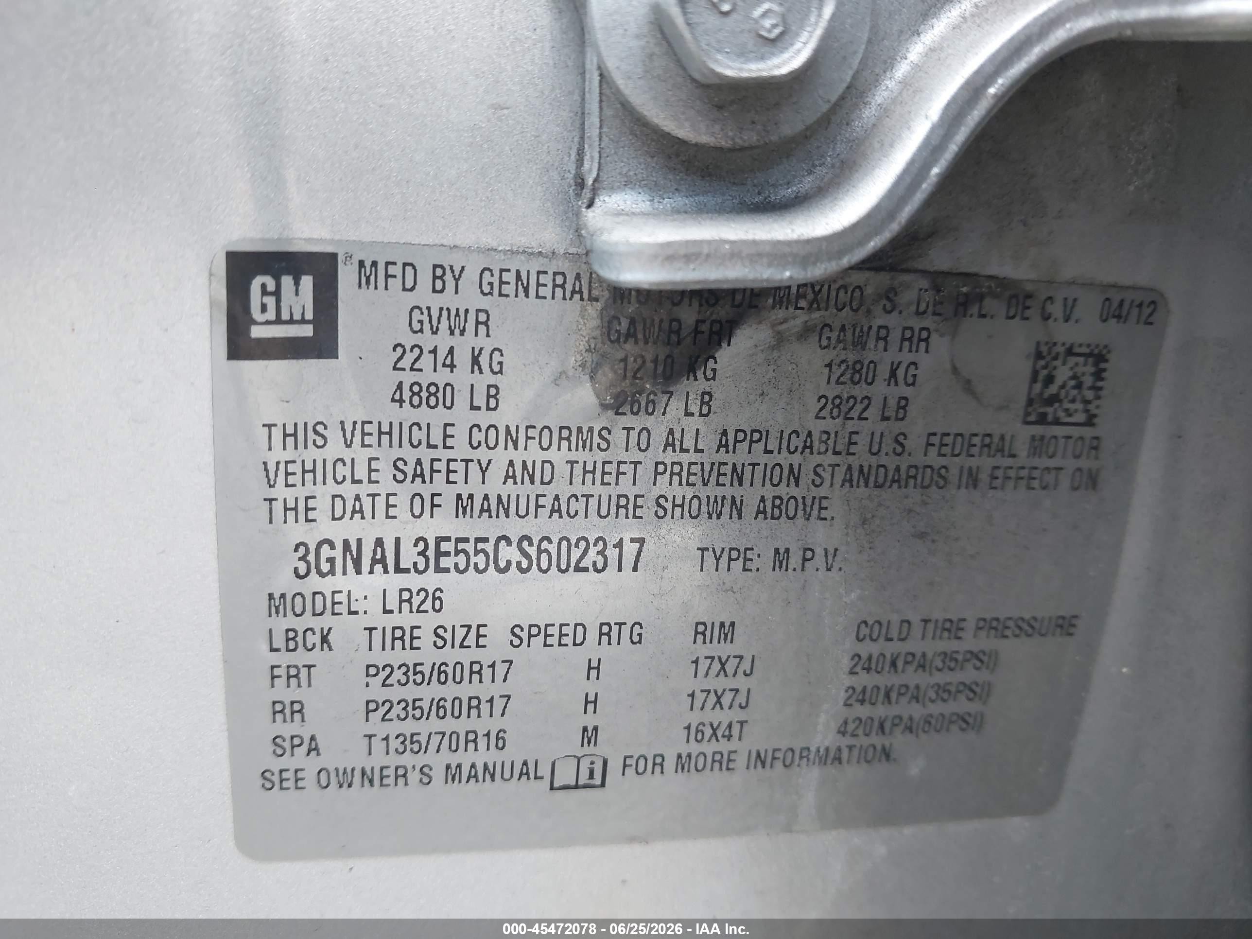 2012 Chevrolet Captiva Sport Lt Silver vin: 3GNAL3E55CS602317