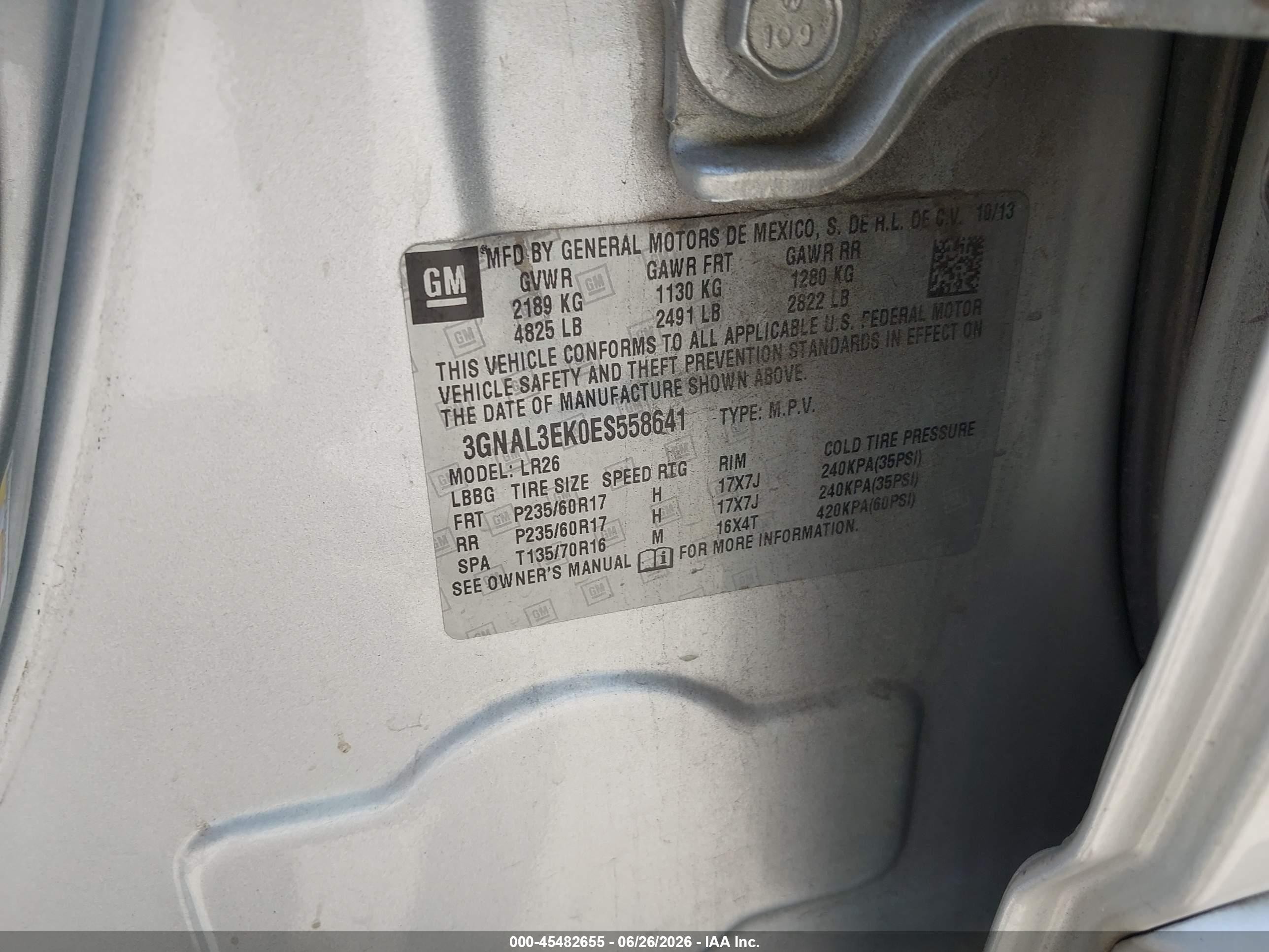 2014 Chevrolet Captiva Sport Fleet Lt Silver vin: 3GNAL3EK0ES558641