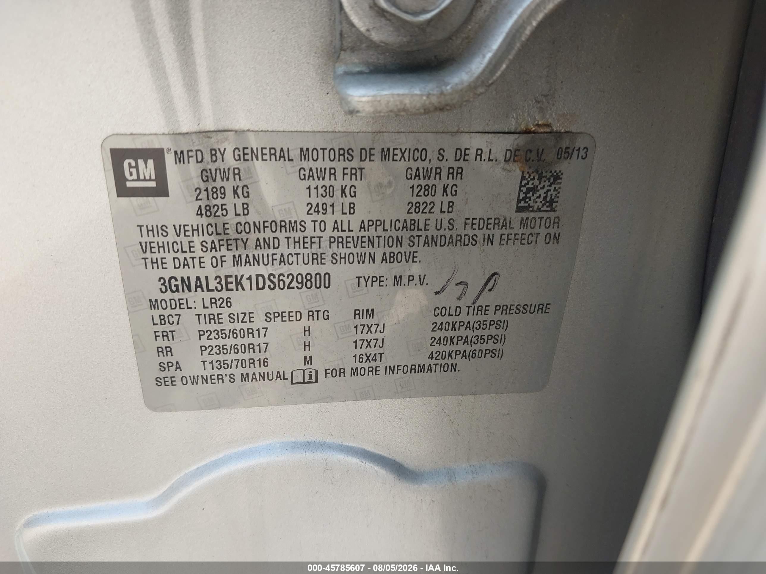 2013 Chevrolet Captiva Sport Fleet Lt Silver vin: 3GNAL3EK1DS629800