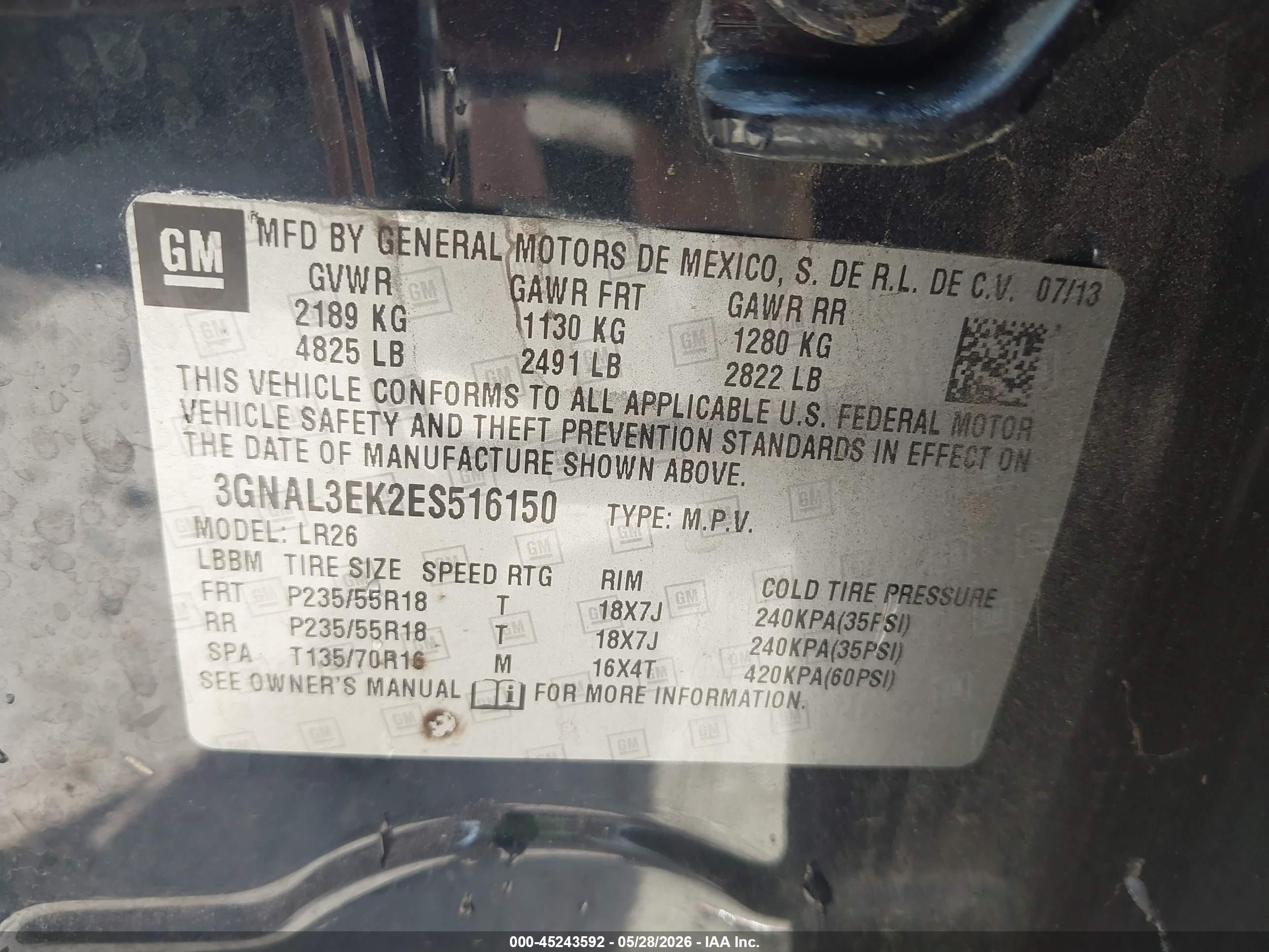 2014 Chevrolet Captiva Sport Lt Black vin: 3GNAL3EK2ES516150