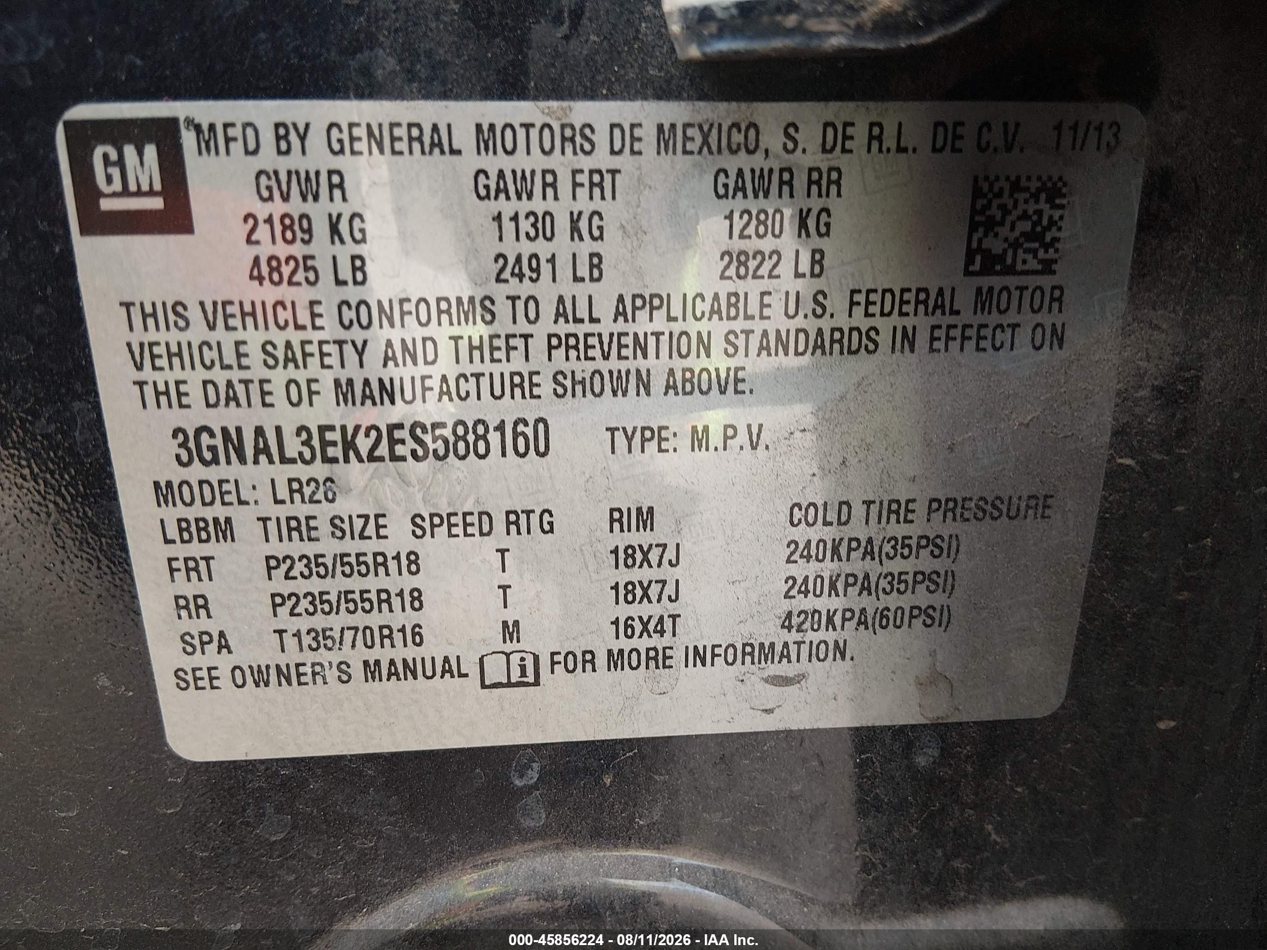 2014 Chevrolet Captiva Sport Fleet Lt Dark Blue vin: 3GNAL3EK2ES588160