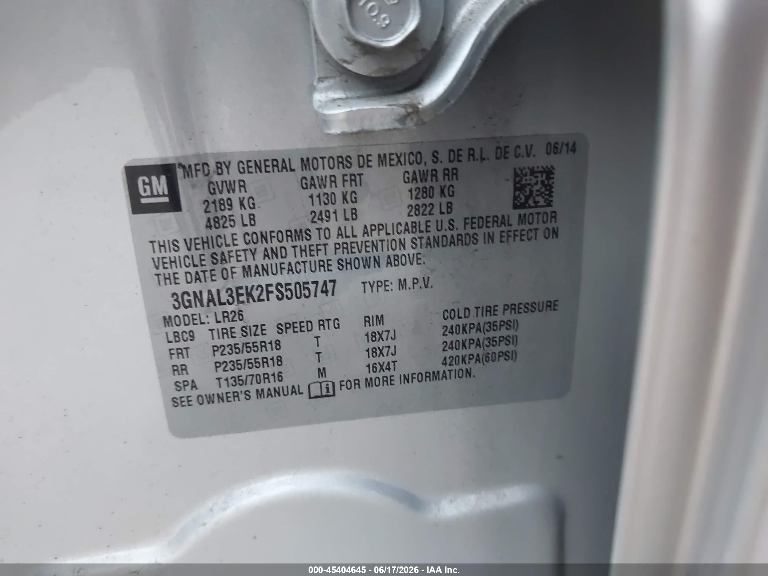 2015 Chevrolet Captiva Sport Fleet Lt Silver vin: 3GNAL3EK2FS505747