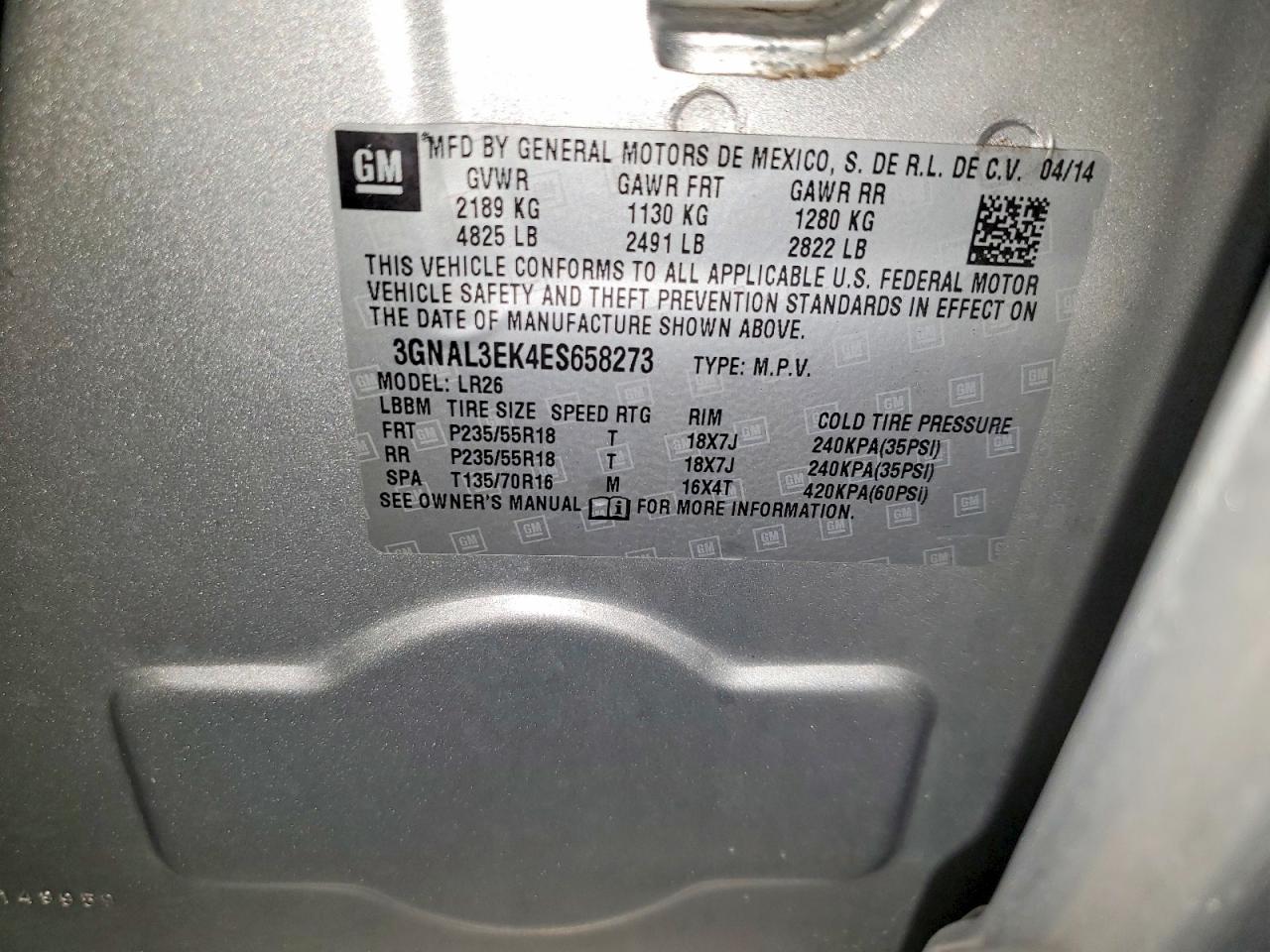 2014 Chevrolet Captiva Lt Silver vin: 3GNAL3EK4ES658273