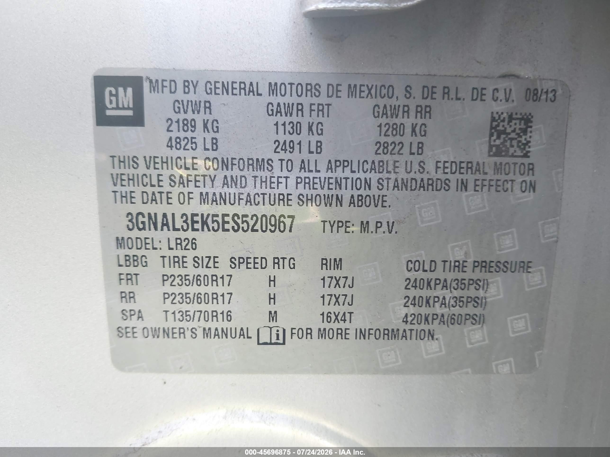 2014 Chevrolet Captiva Sport Fleet Lt Silver vin: 3GNAL3EK5ES520967