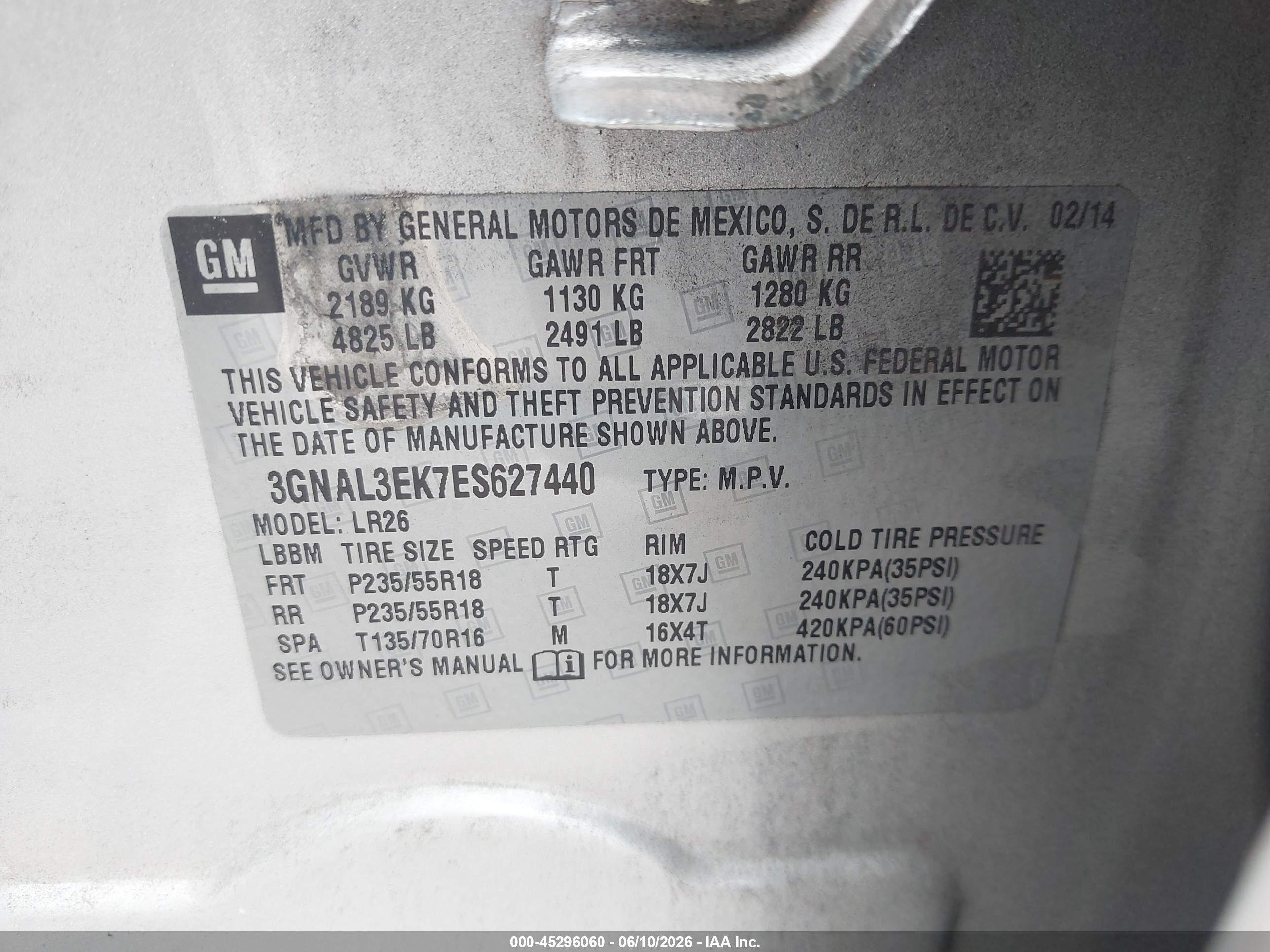 2014 Chevrolet Captiva Sport Lt Серебряный vin: 3GNAL3EK7ES627440