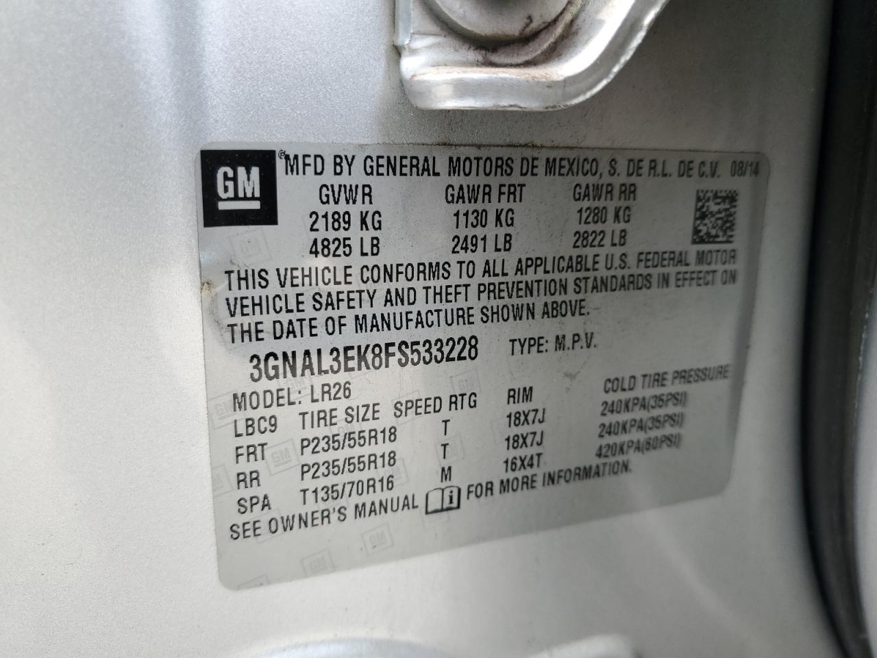 2015 Chevrolet Captiva Lt Silver vin: 3GNAL3EK8FS533228