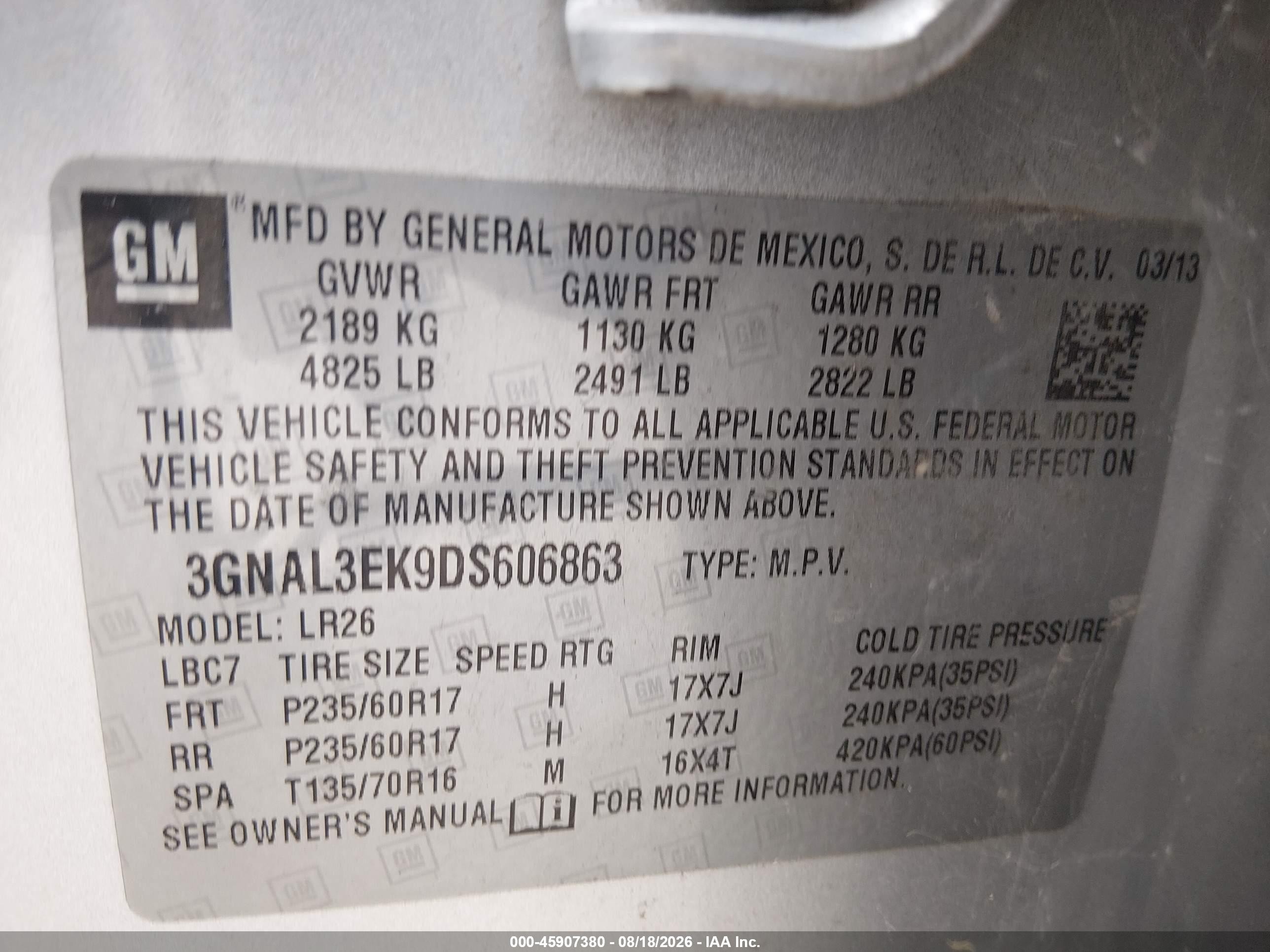 2013 Chevrolet Captiva Sport Fleet Lt Gray vin: 3GNAL3EK9DS606863