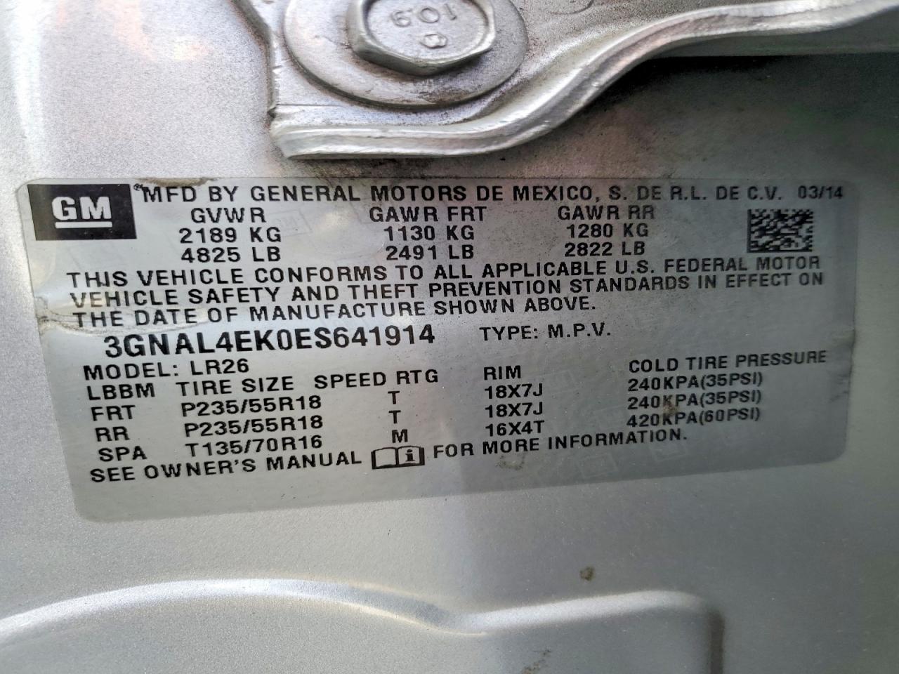 2014 Chevrolet Captiva Ltz Silver vin: 3GNAL4EK0ES641914