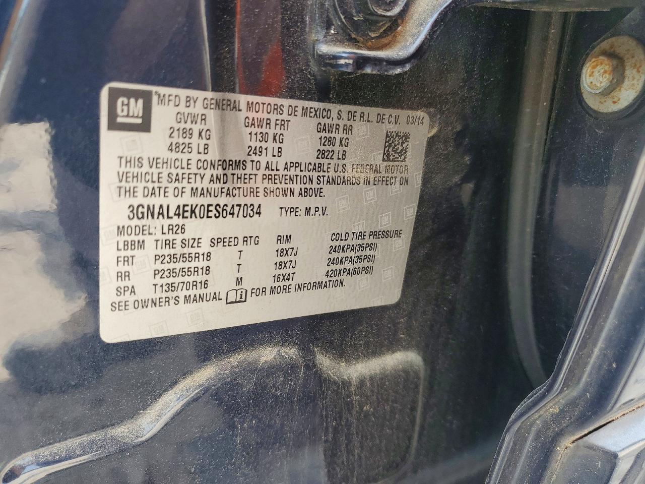 2014 Chevrolet Captiva Ltz Blue vin: 3GNAL4EK0ES647034