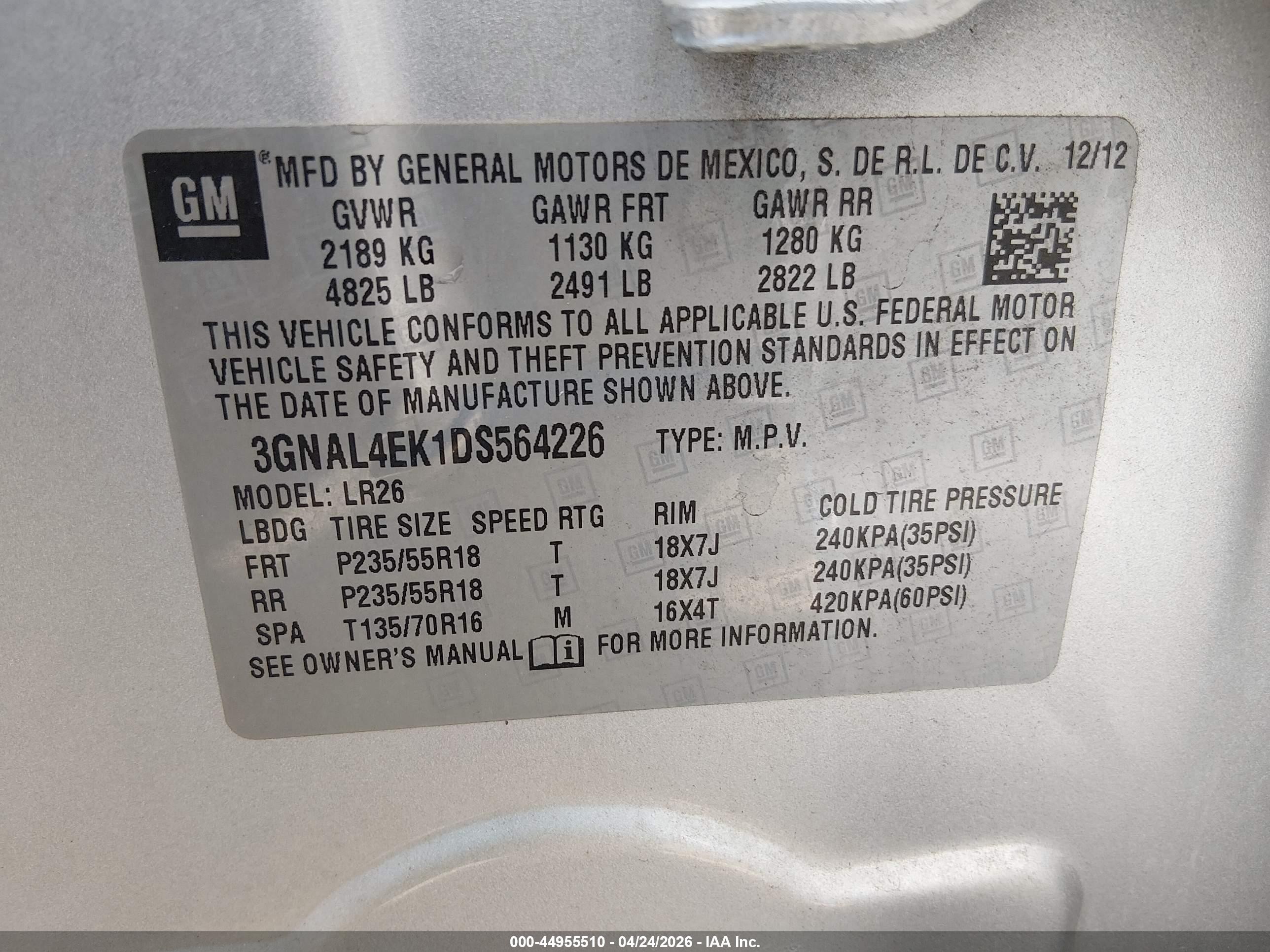 2013 Chevrolet Captiva Sport Ltz Silver vin: 3GNAL4EK1DS564226