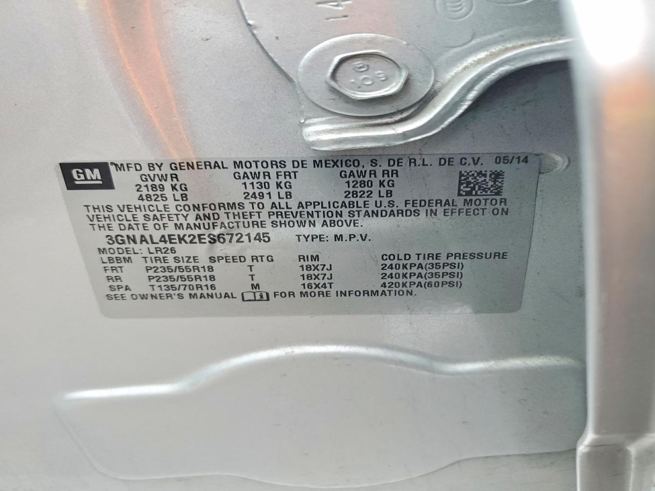 2014 Chevrolet Captiva Ltz Silver vin: 3GNAL4EK2ES672145