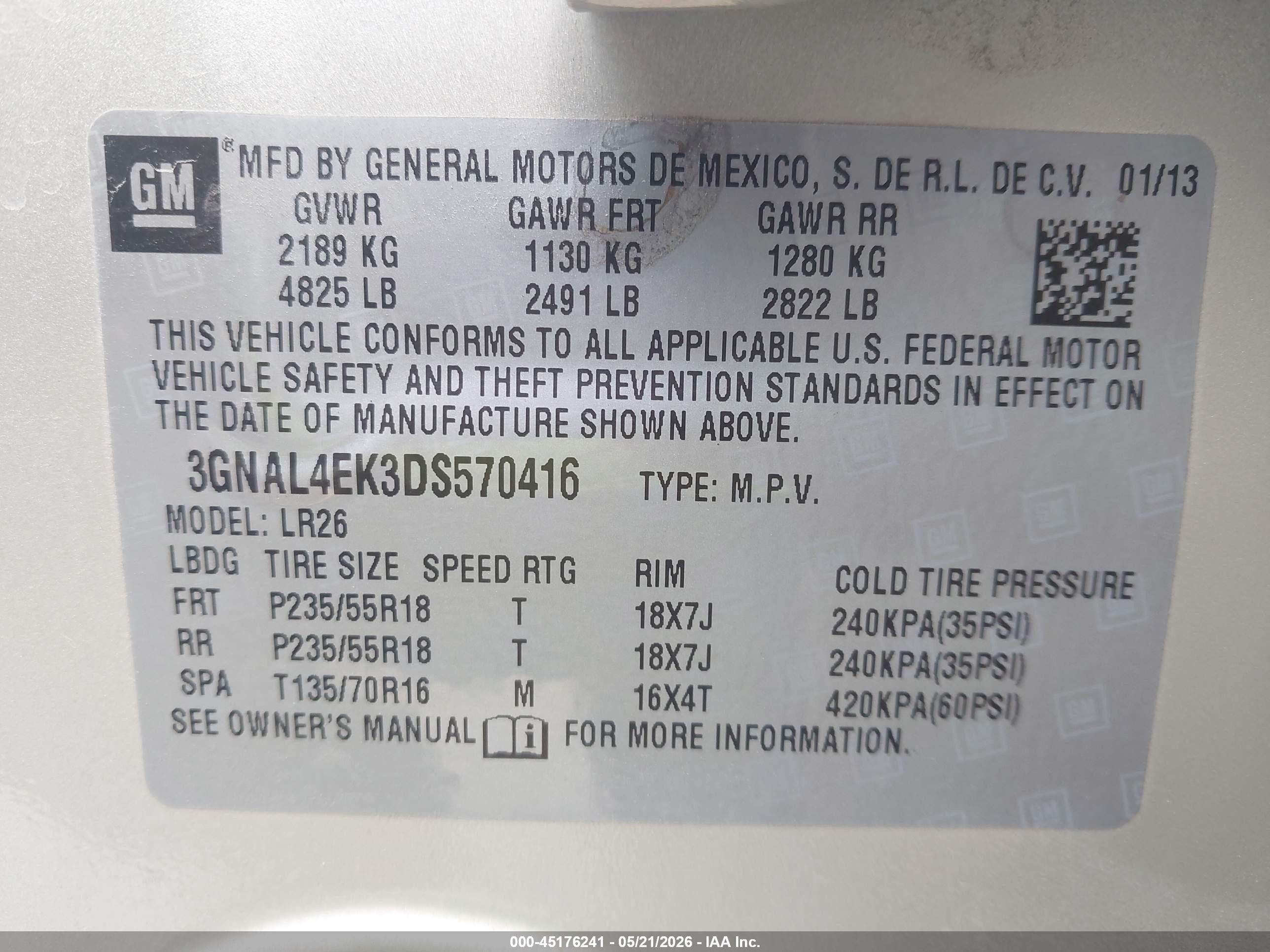 2013 Chevrolet Captiva Sport Ltz Бежевый vin: 3GNAL4EK3DS570416