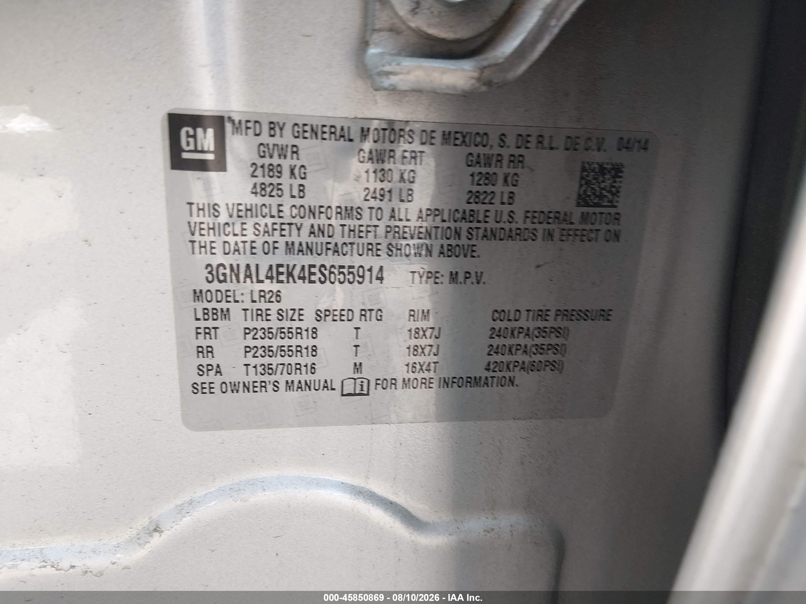 2014 Chevrolet Captiva Sport Fleet Ltz Gray vin: 3GNAL4EK4ES655914