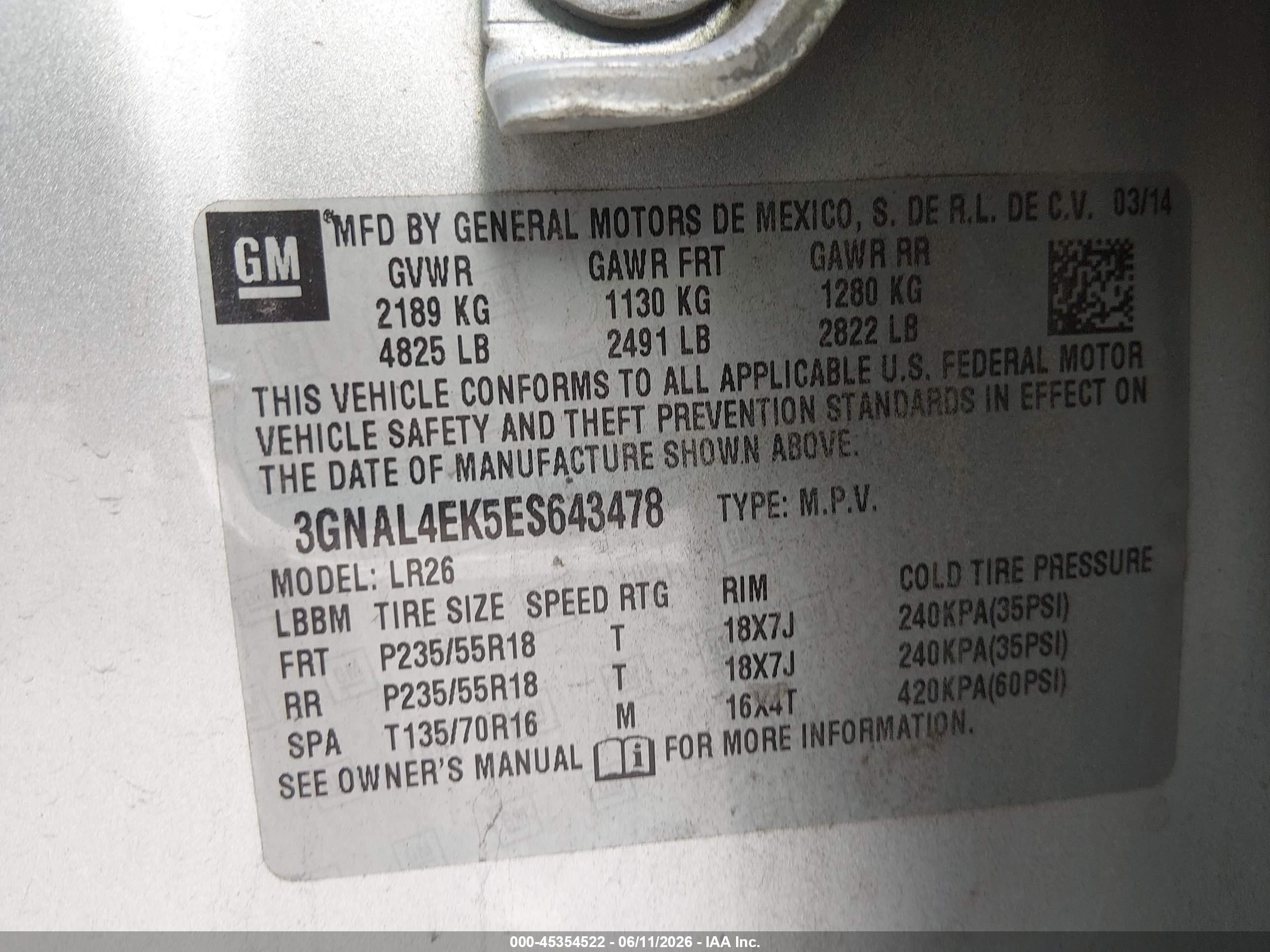 2014 Chevrolet Captiva Sport Ltz Gray vin: 3GNAL4EK5ES643478