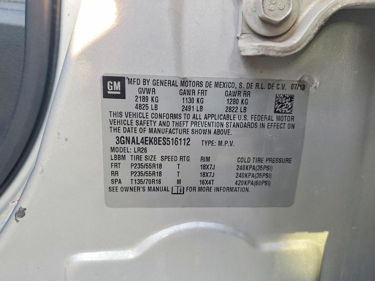2014 Chevrolet Captiva Ltz Silver vin: 3GNAL4EK8ES516112