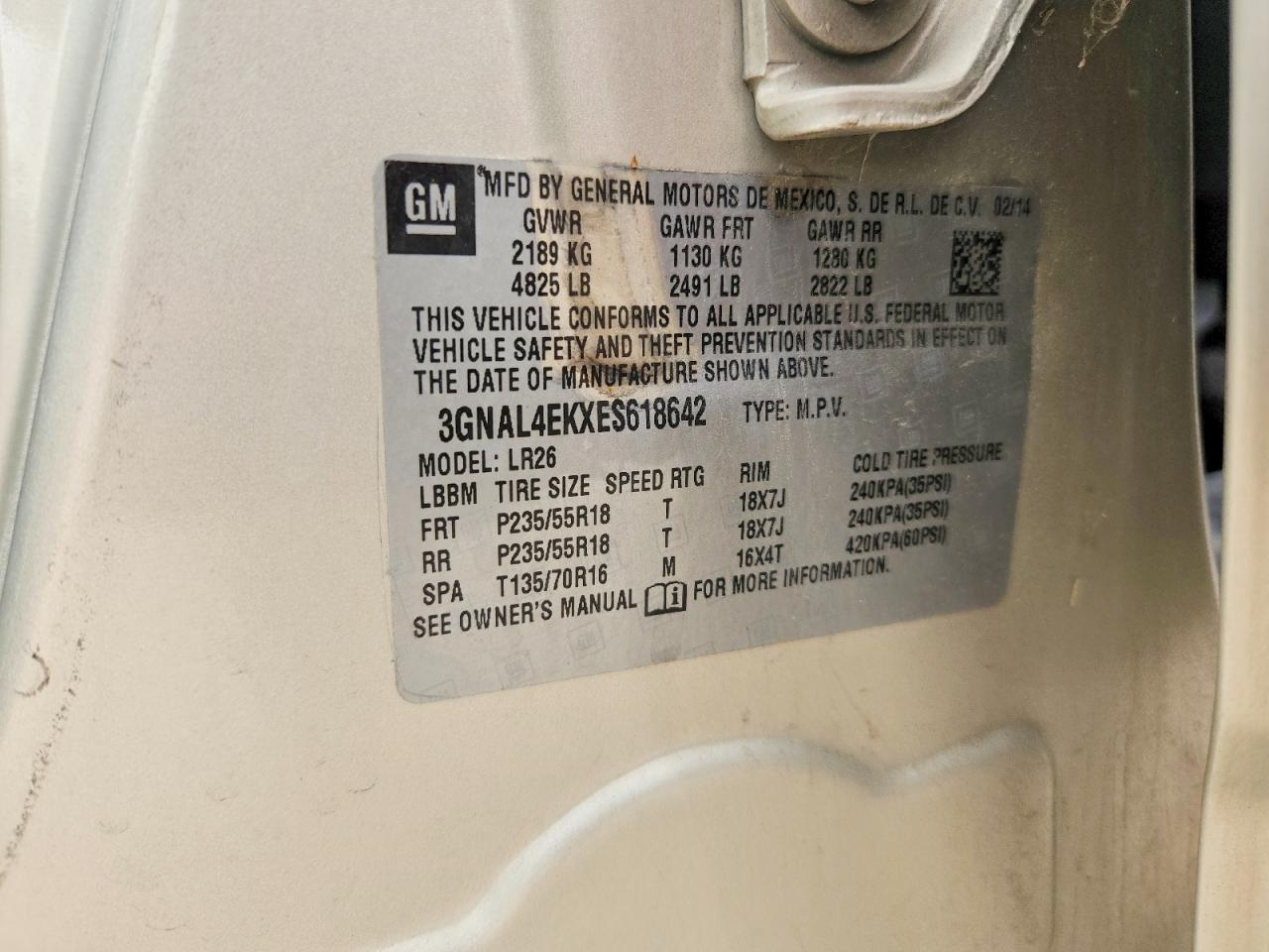 2014 Chev Captiva Ltz Кремовый vin: 3GNAL4EKXES618642